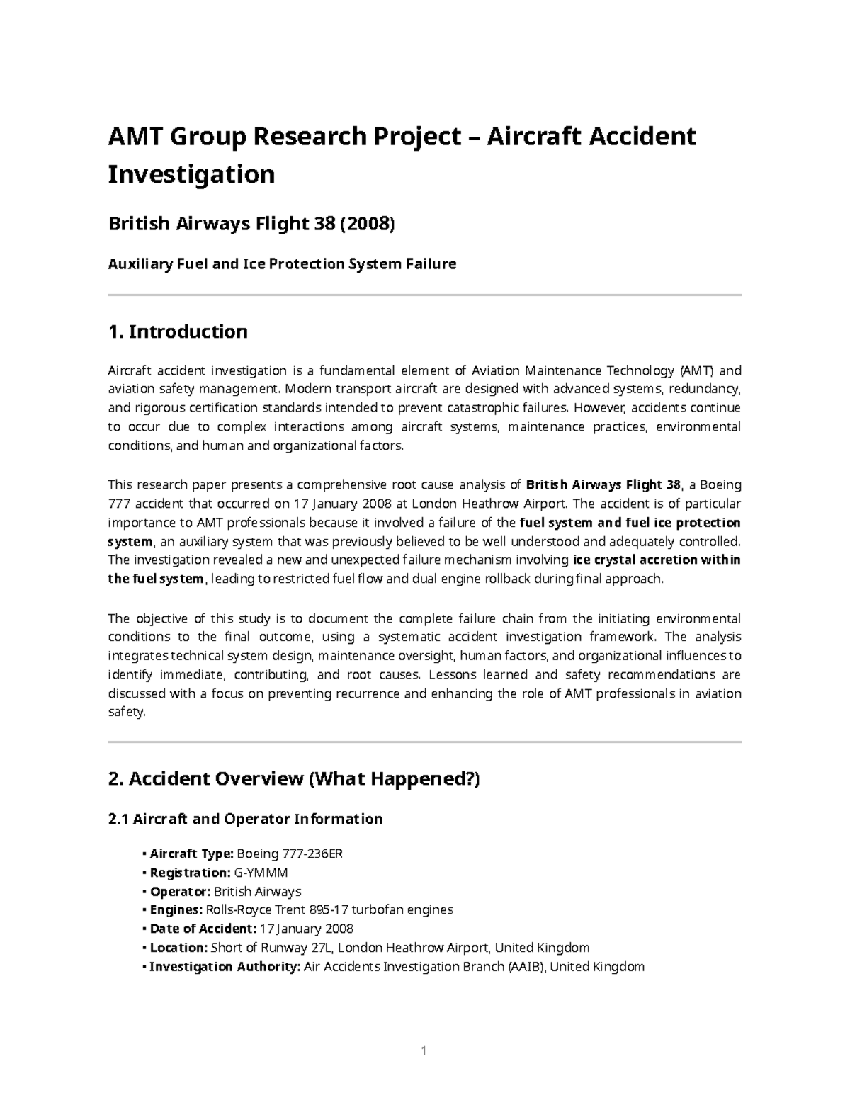 AMT Research Project: Aircraft Accident Investigation of BA Flight 38 ...