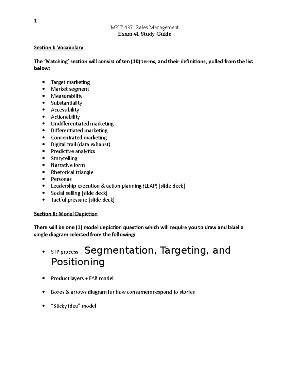 SD spring Guide MKT 437 mid - MKT 437: Sales Management Exam #1 Study ...