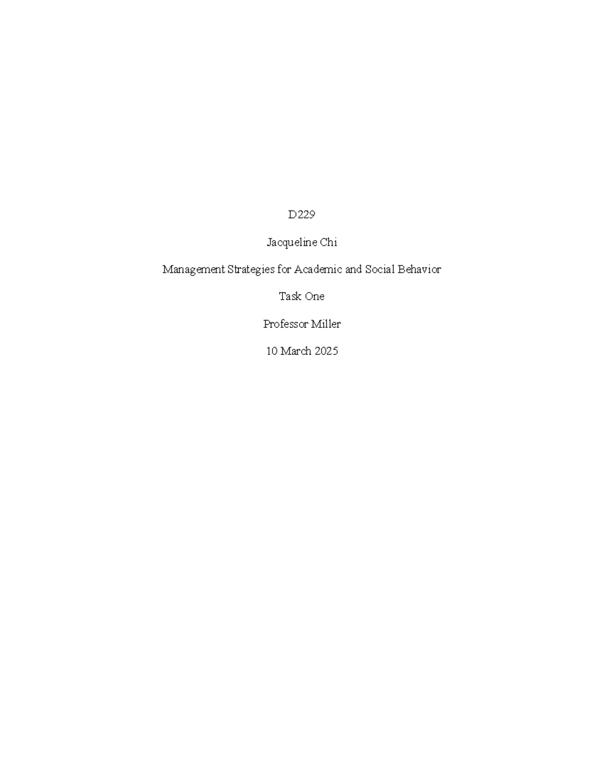 D229 Task 1: Functional Behavioral Assessment for Nora Thomas - Studocu