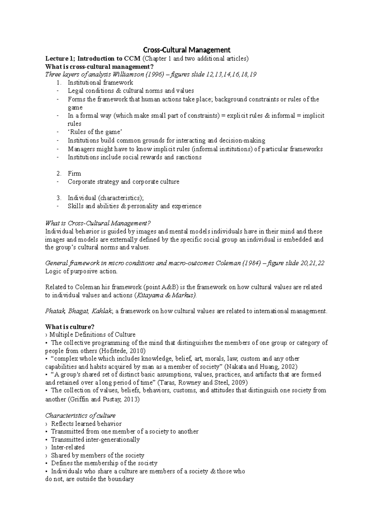 CCM - Lecture Notes: Overview of Cross-Cultural Management Concepts ...