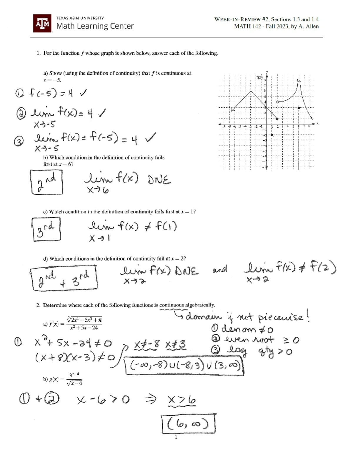 Solutions for MATH 142 Sections 2.3 & 2.4 - Fall 2023 by A. Allen - Studocu