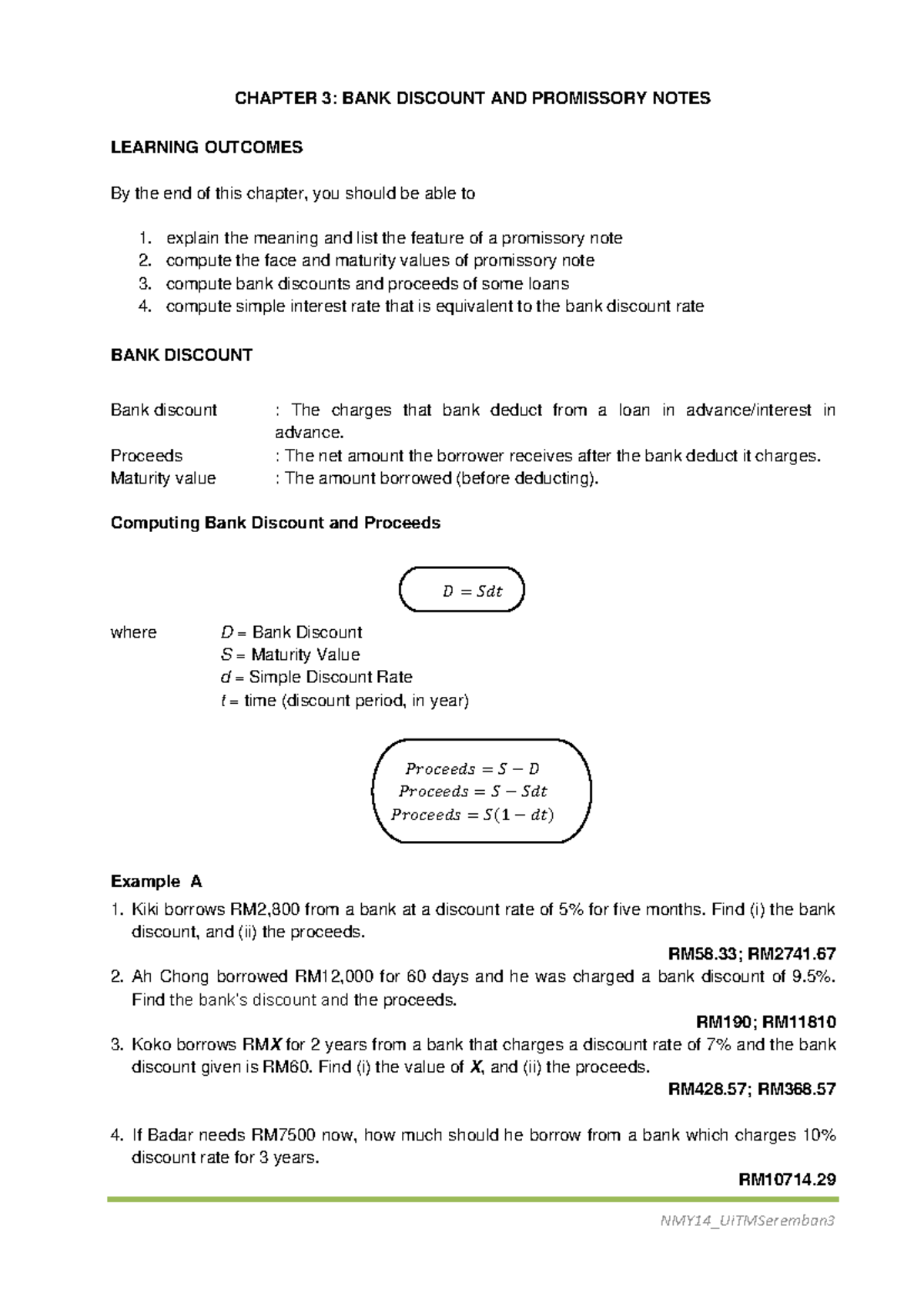 Chapter 3 - Bank Discount & Promissory Notes (NMY14) - Studocu