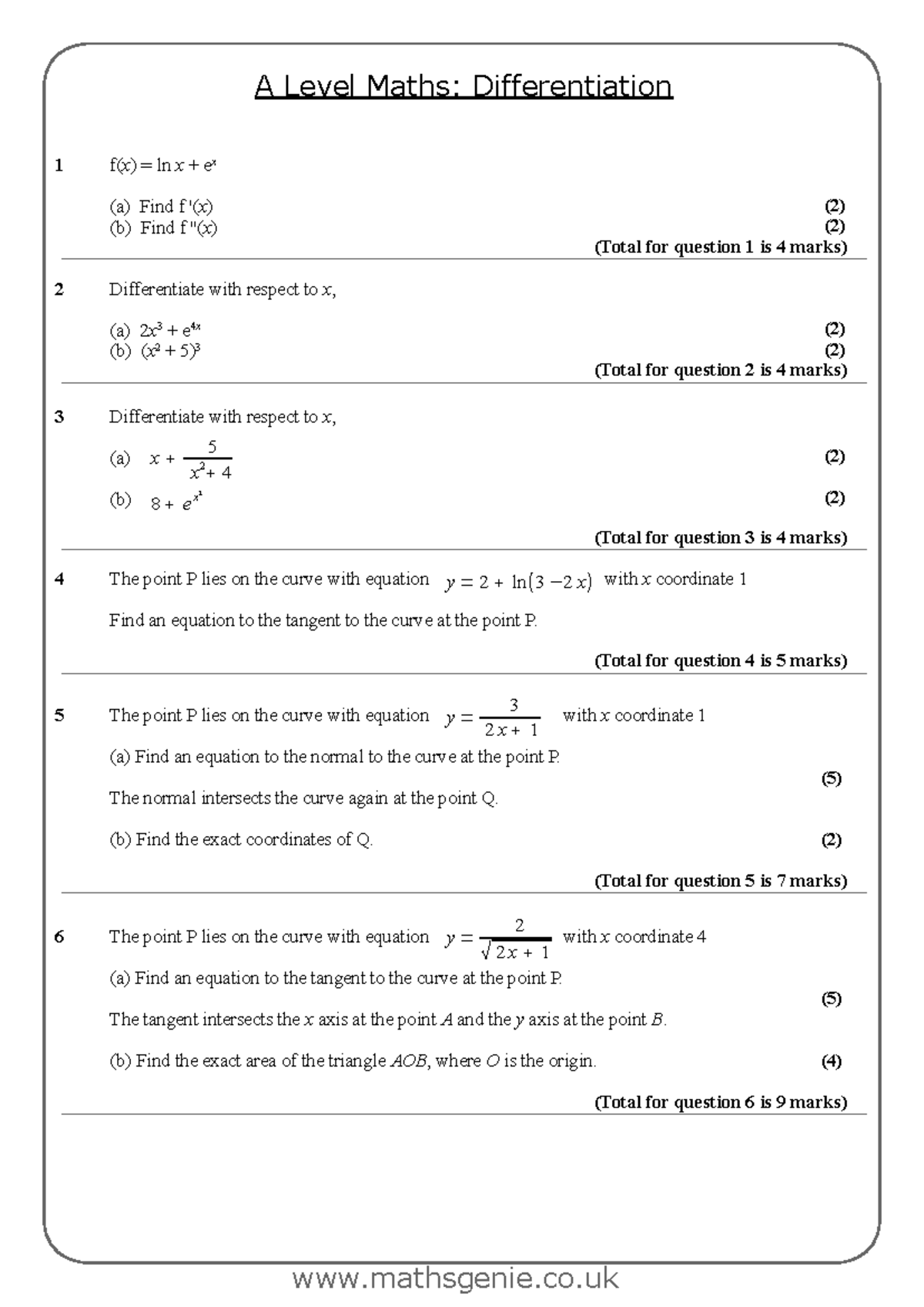 A Level Maths: Differentiation Questions and Solutions - Studocu
