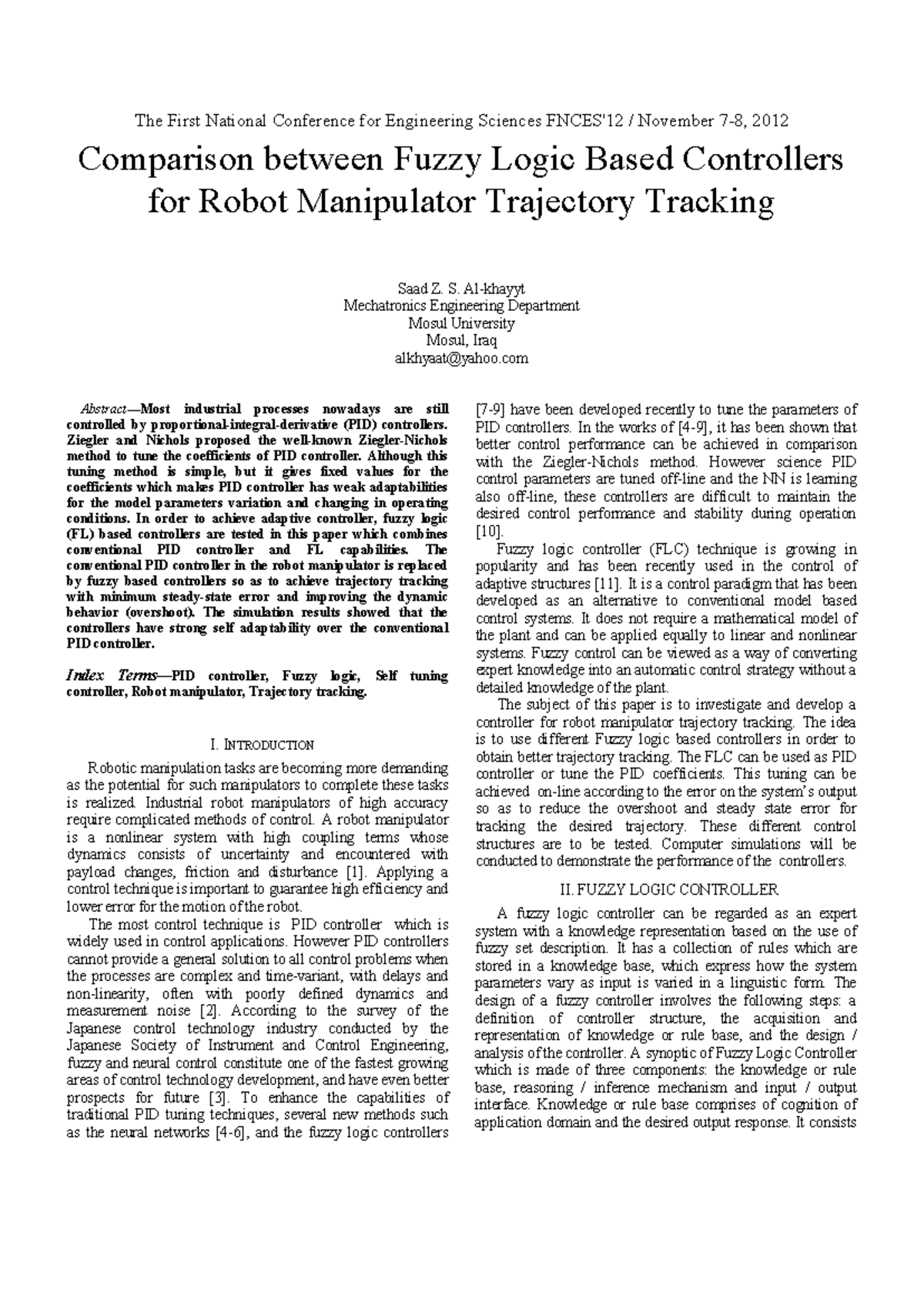 Fuzzy Logic Based Controllers for Robot Manipulator Trajectory Tracking ...