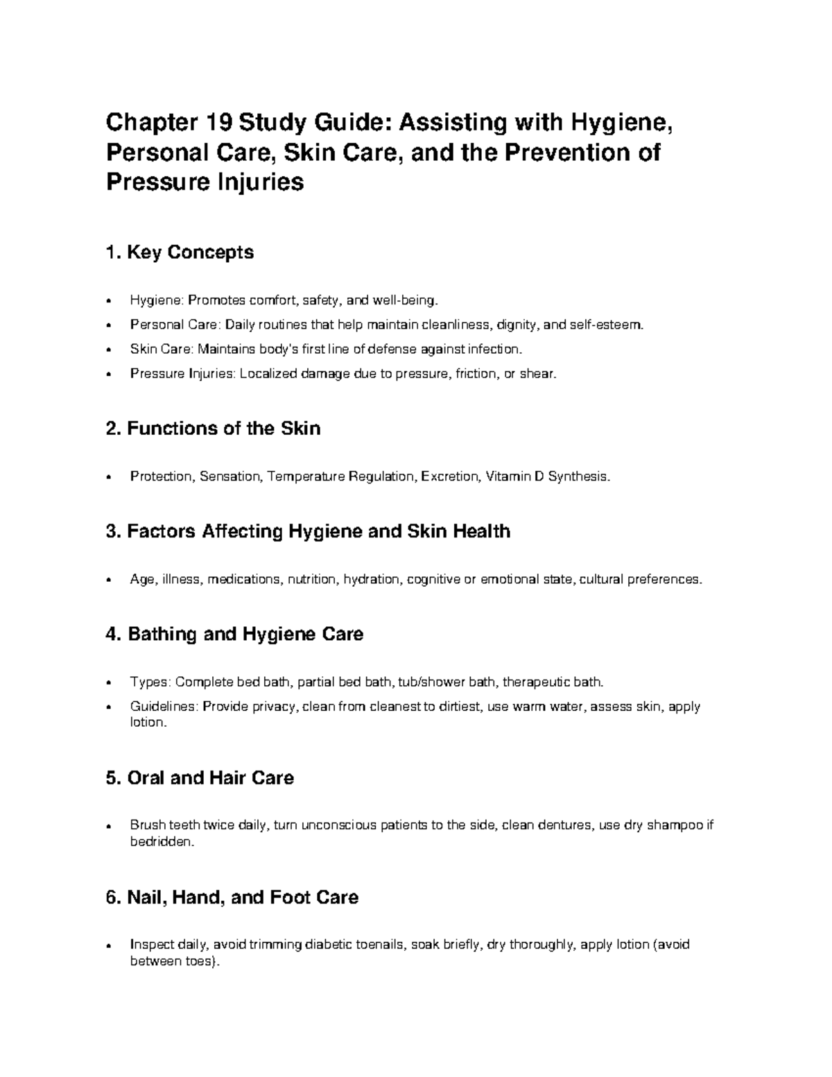 Chapter 19 Study Guide: Hygiene, Skin Care &amp; Pressure Injury Prevention - Studocu
