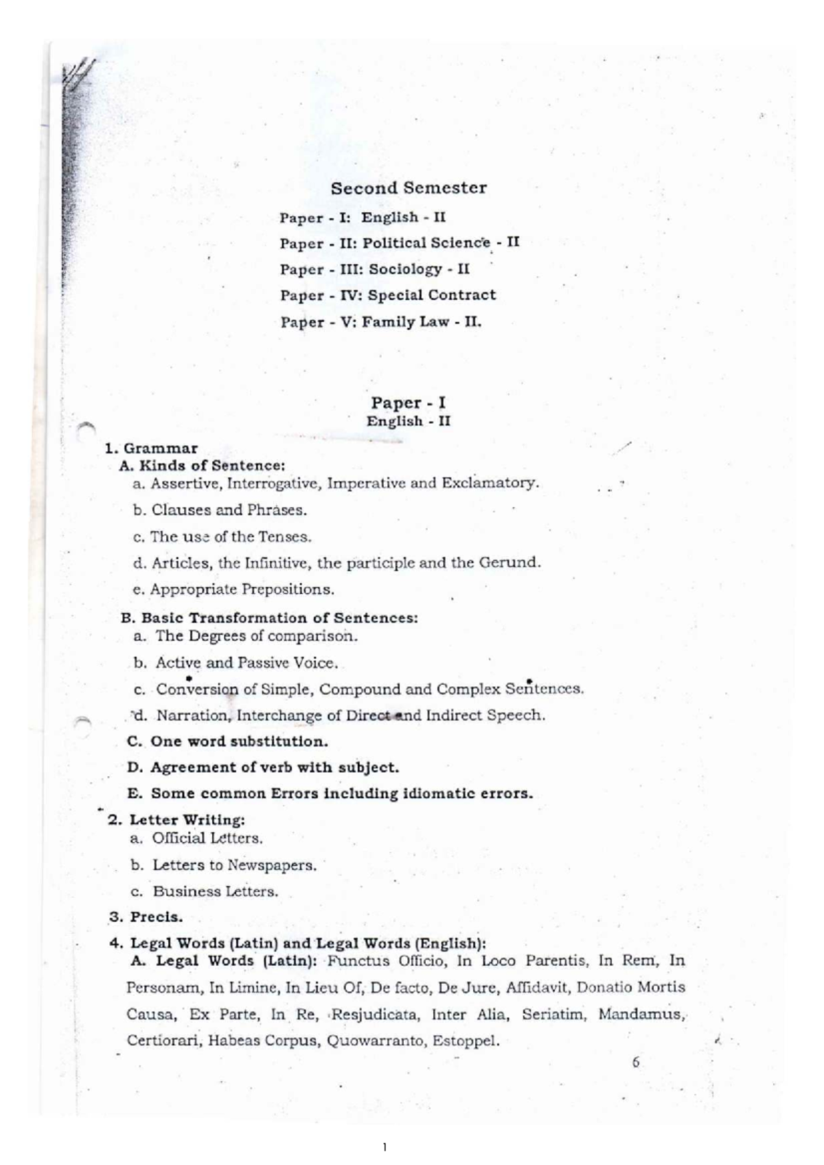 2nd Semester Syllabus - Second Semester Paper I: English II Paper II ...
