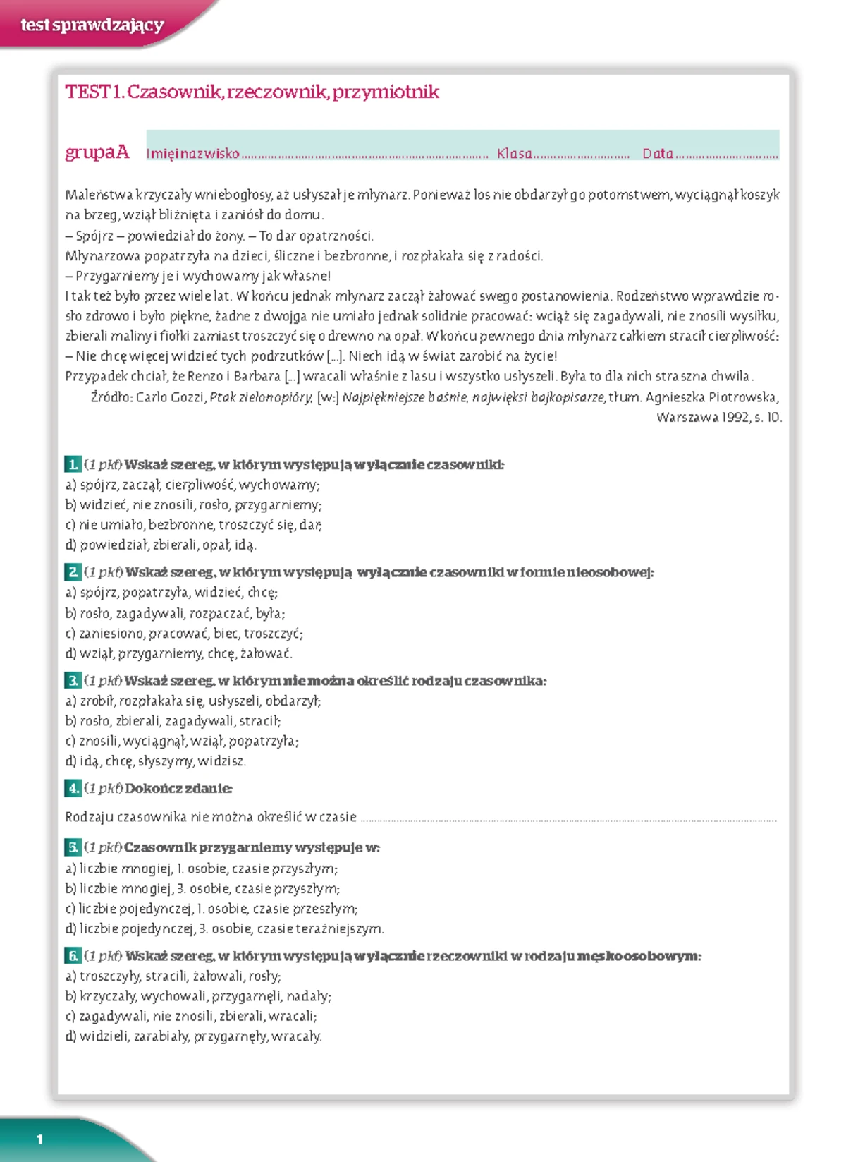 Sprawdzian Wiedzy Klasa 5 Język Polski Operon