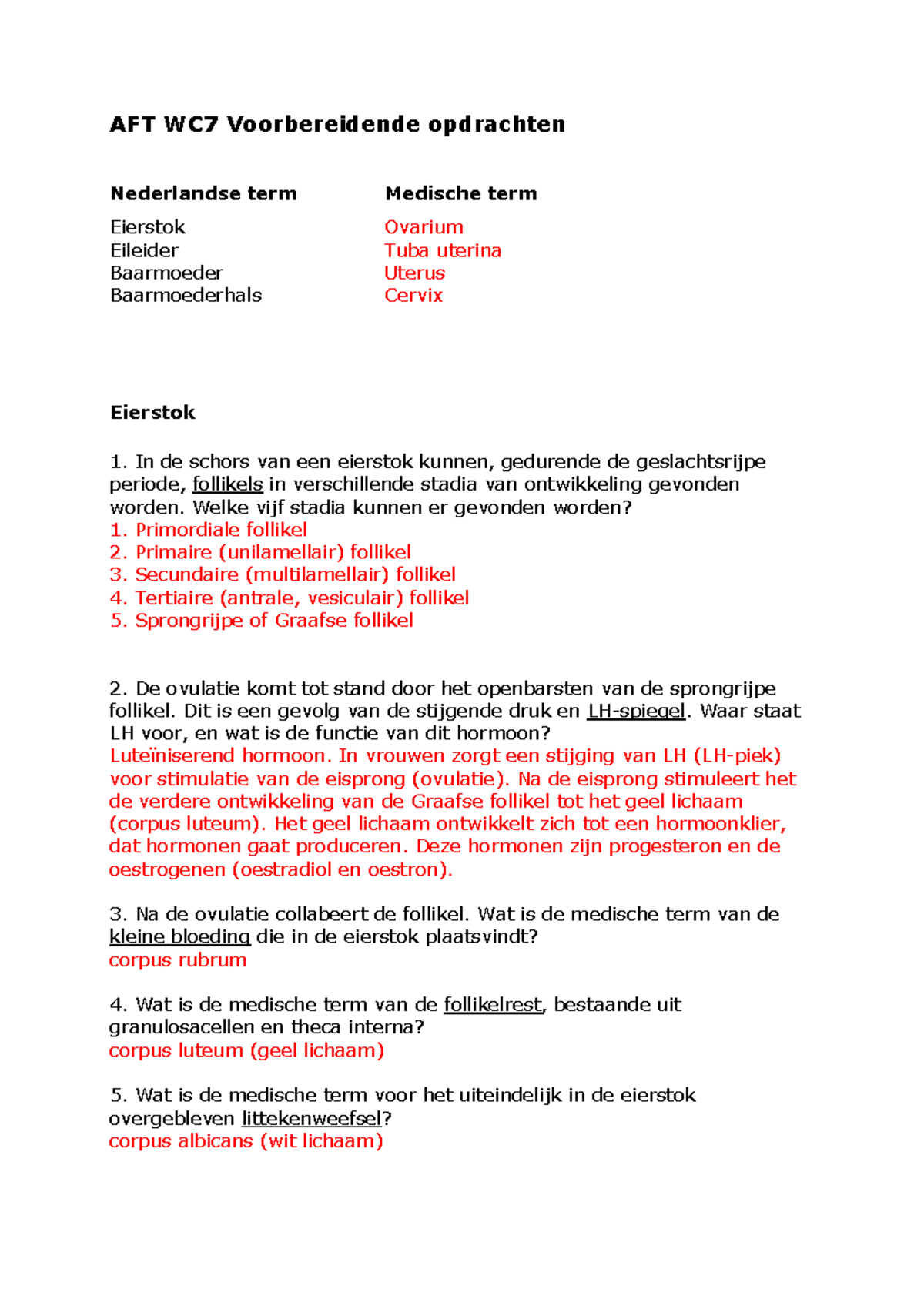 AFT WC7 Medische Terminologie en Fysiologie: Ovarium en Uterus ...