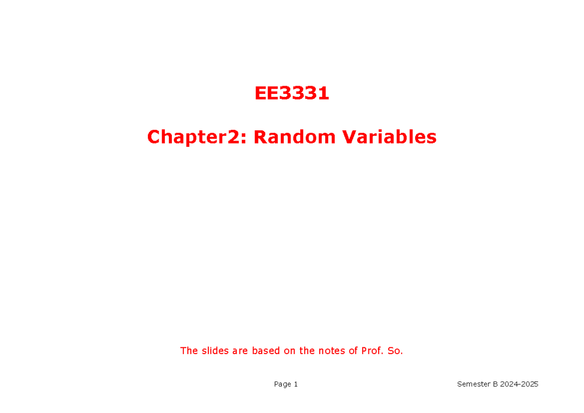 Ch2: Random Variables - Understanding Discrete & Continuous RVs - Studocu