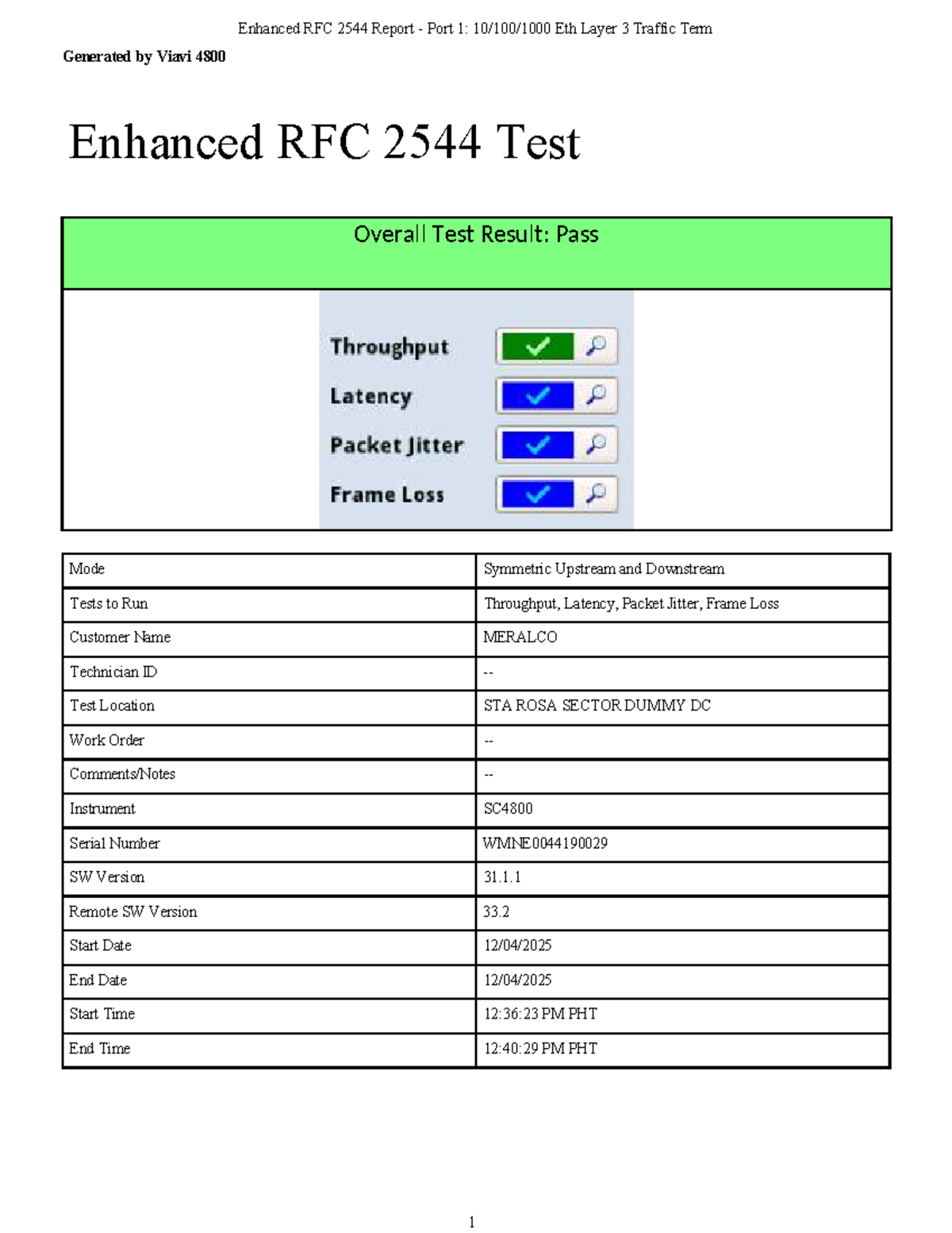 Enhanced RFC 2544 Test Report: Port 1 Eth Layer 3 Traffic Analysis ...