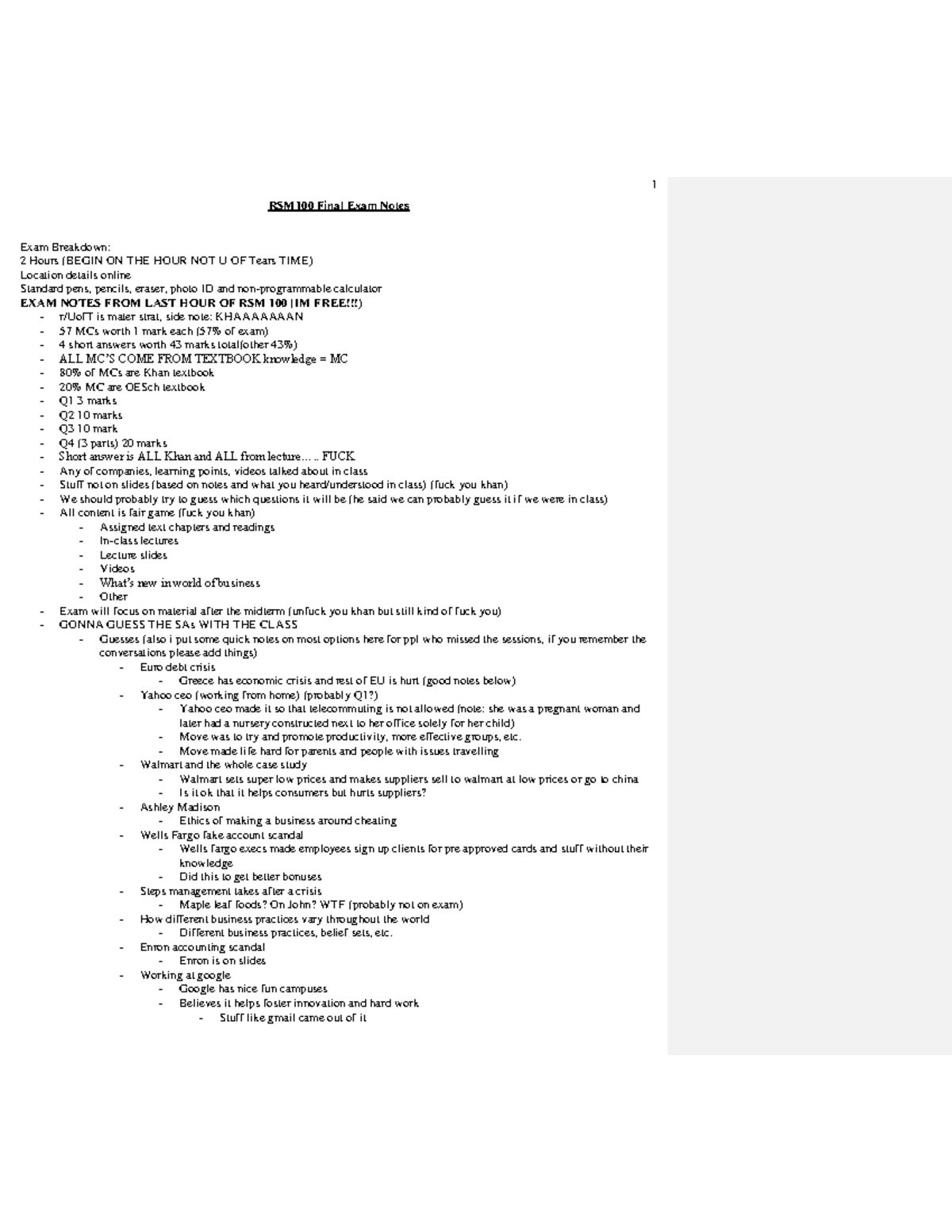 RSM100 Final Exam Study Notes and Key Topics Review - Studocu