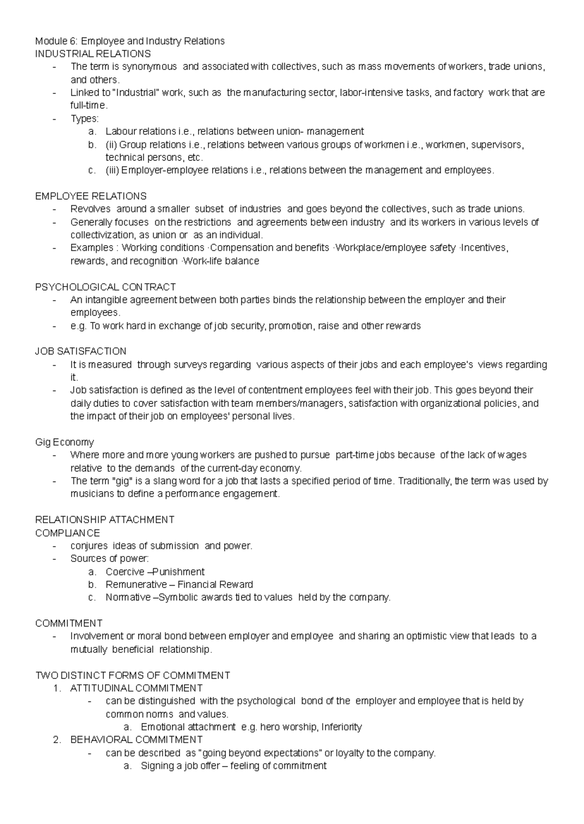 Module 6: Employee and Industry Relations - Good Governance Notes - Studocu