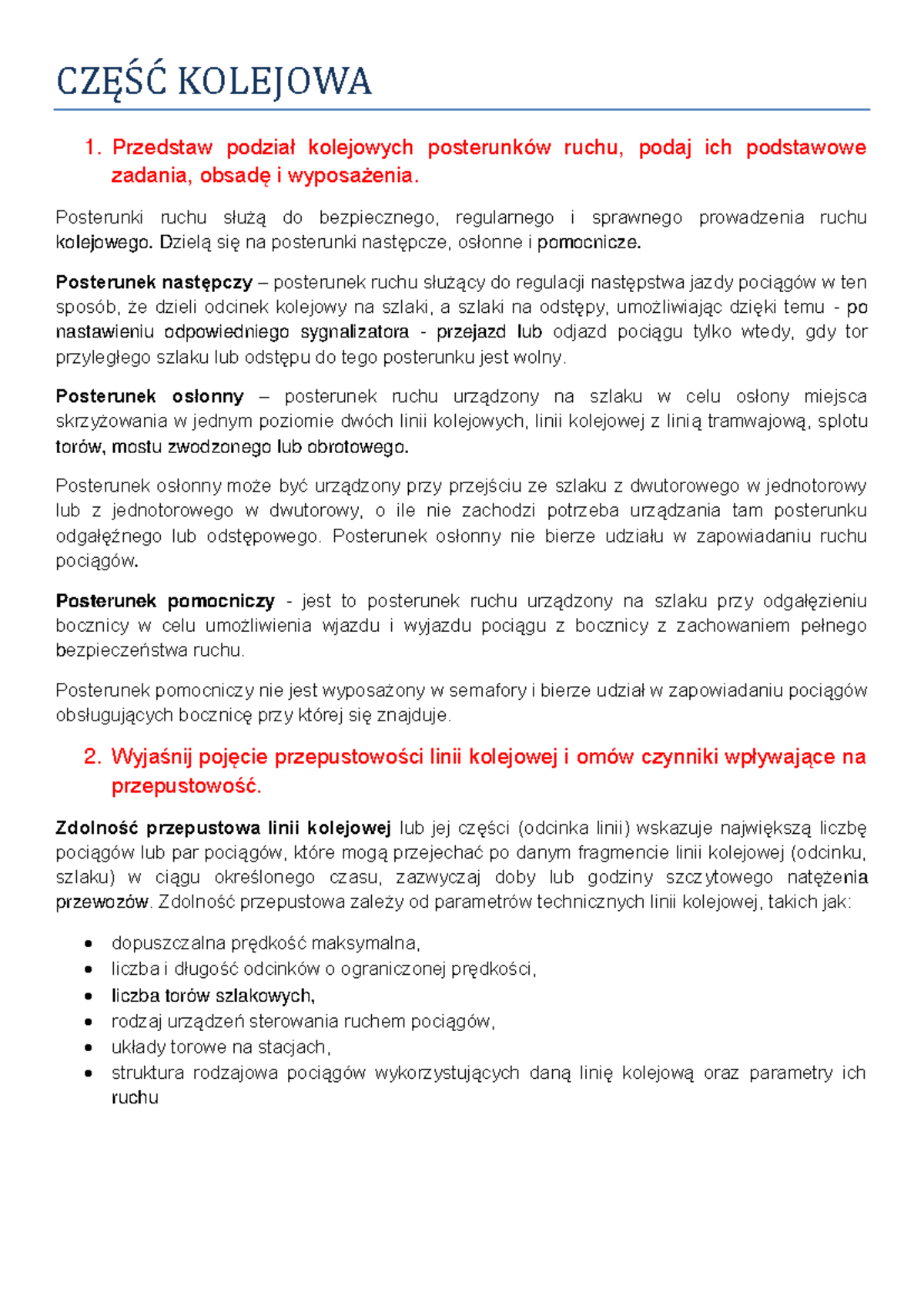 Wykład na temat posterunków ruchu kolejowego i przepustowości linii ...