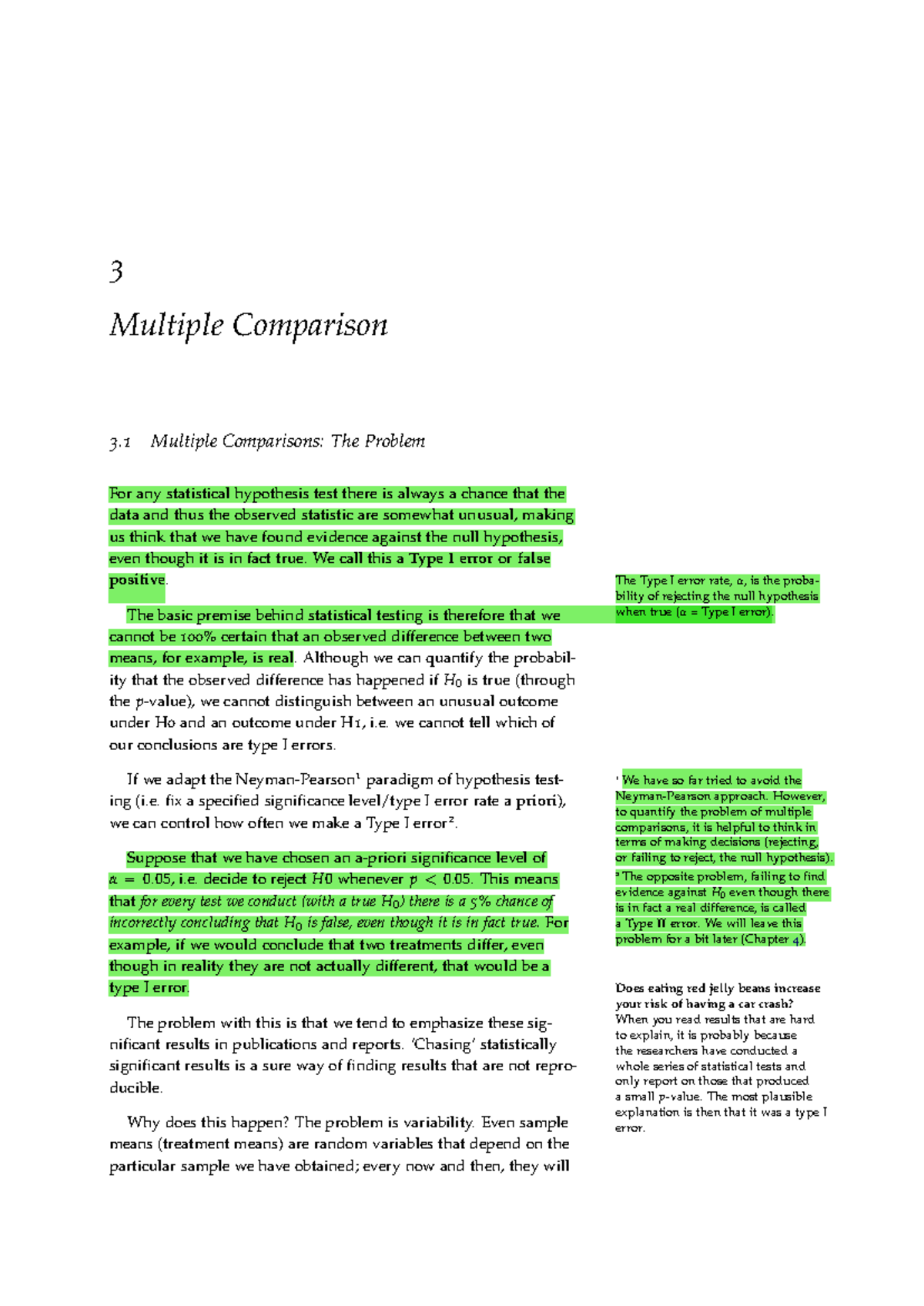 ED Ch3: Understanding Multiple Comparisons and Type I Errors - Studocu