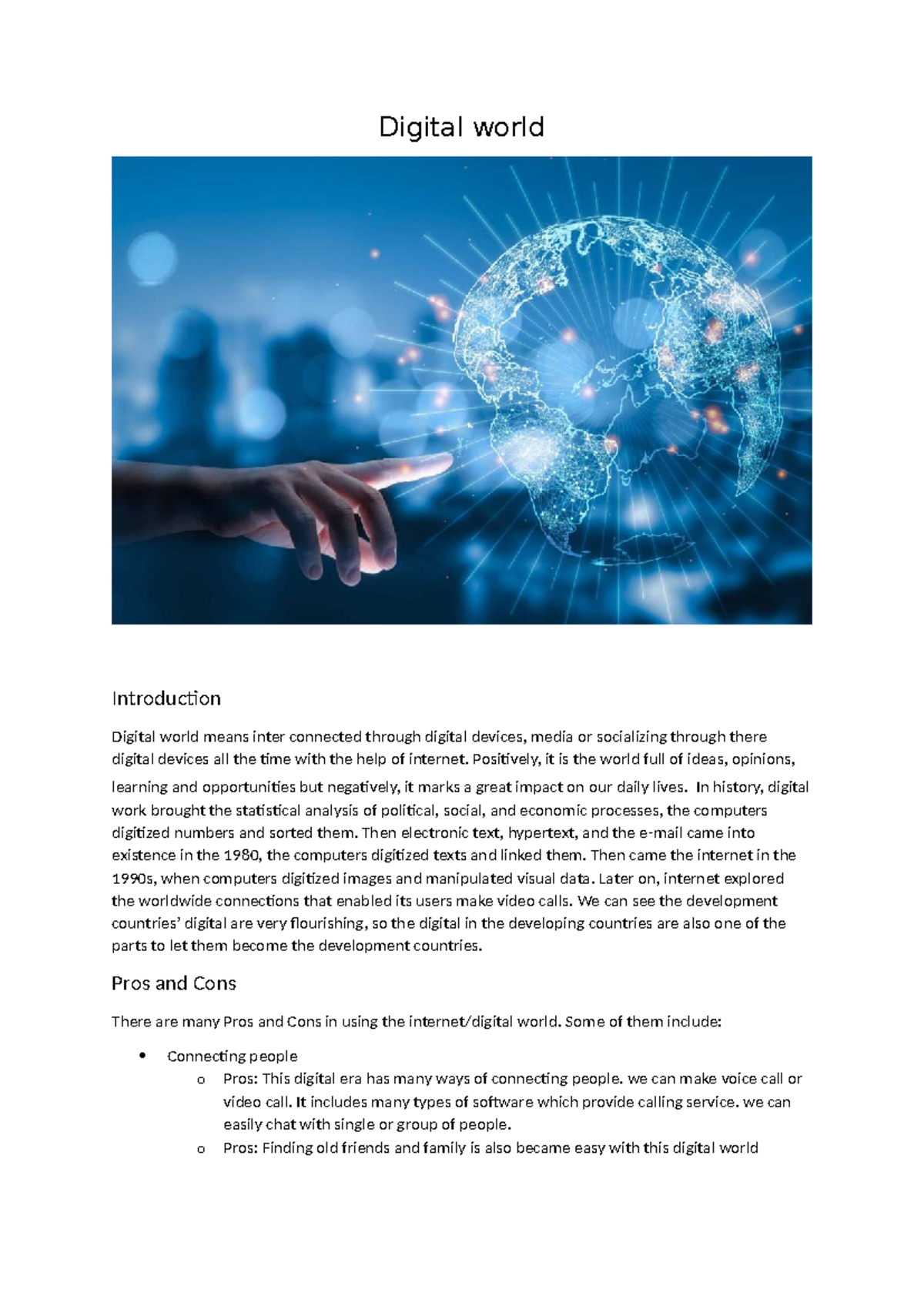 Digital World Overview: Pros, Cons, and Implications - Studocu