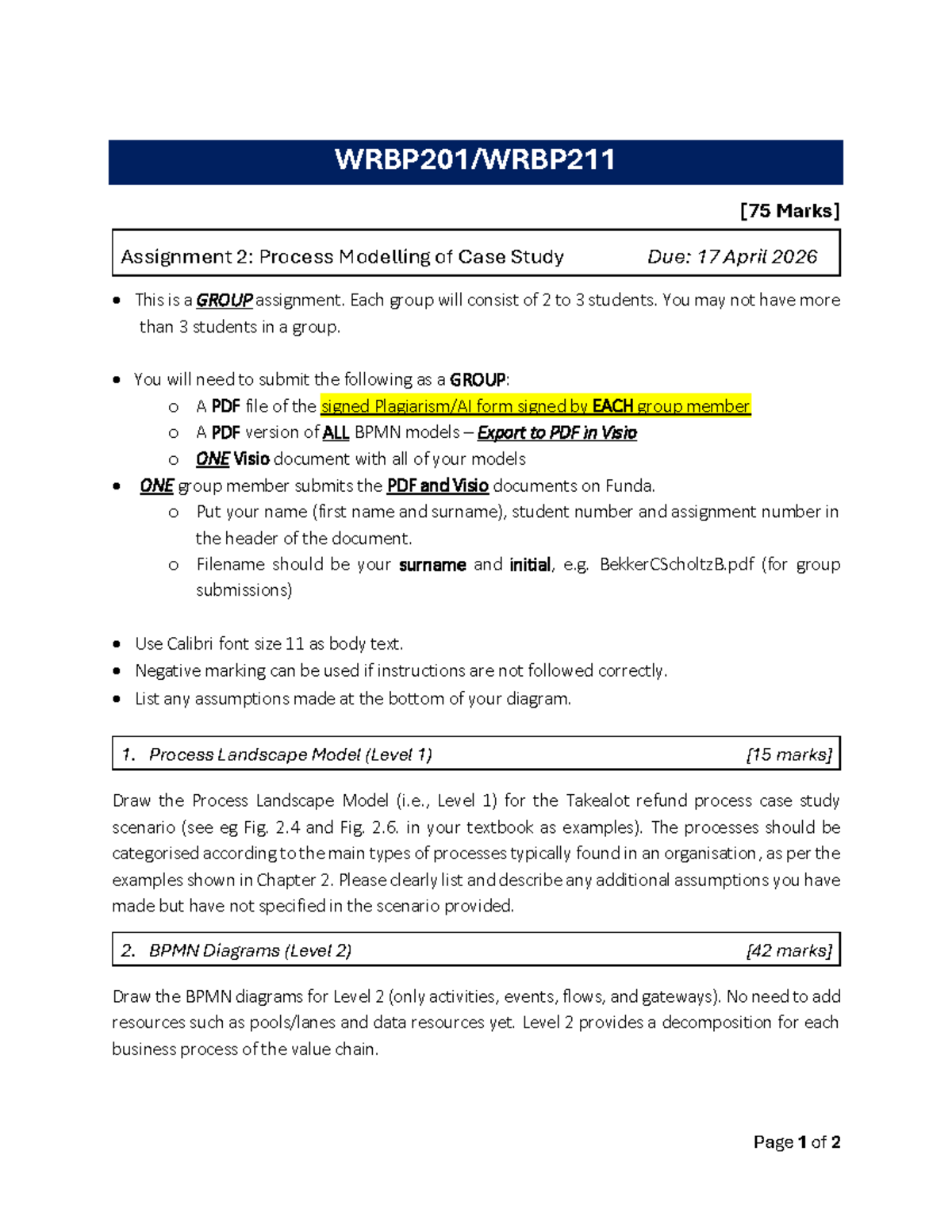 Assignment 2: Process Modelling for Takealot Case Study - Studocu