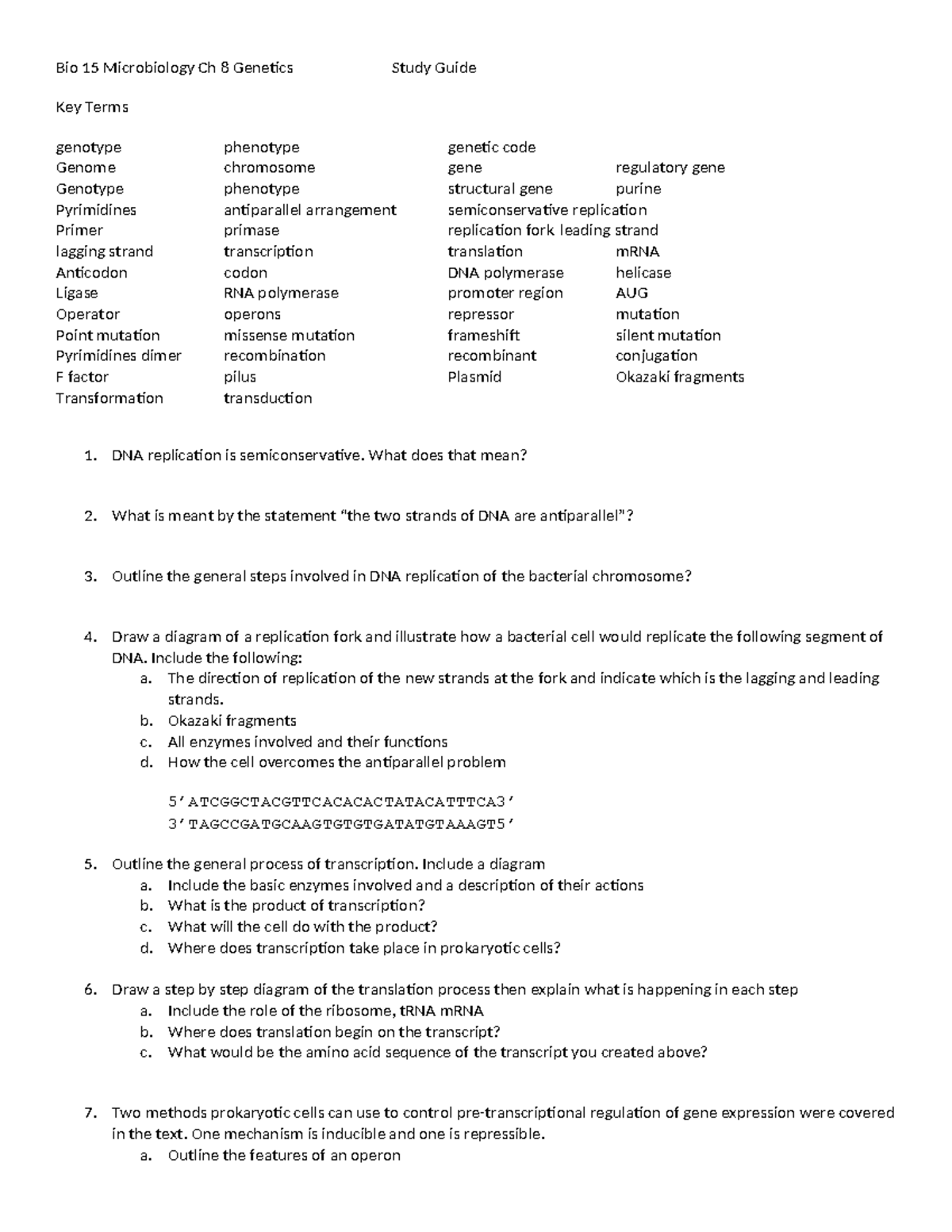 Bio 15 Microbiology Ch 8 Genetics Study Guide: Key Terms & Concepts ...