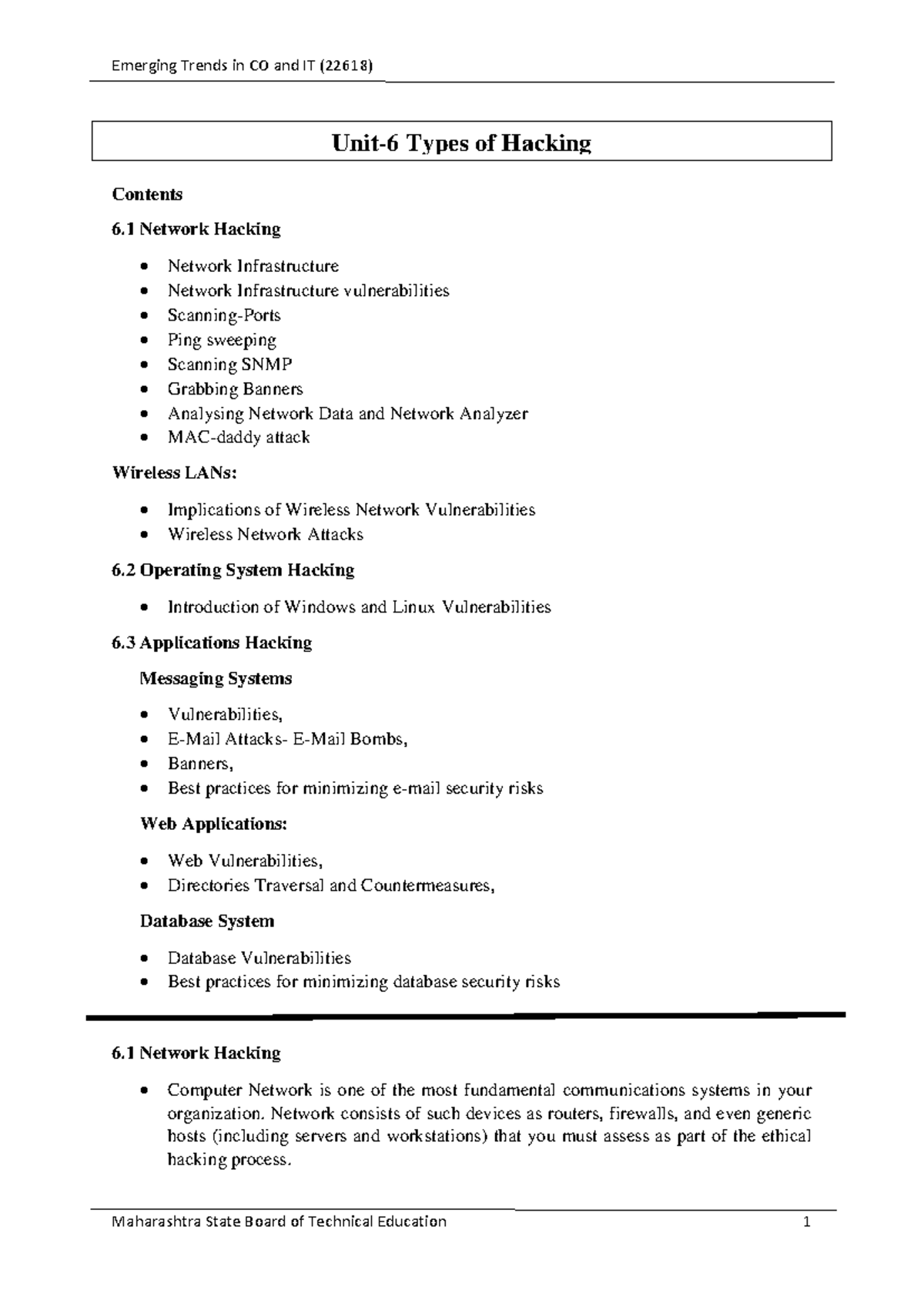 Emerging Trends in CO and IT (22618) - Hacking Techniques Overview ...