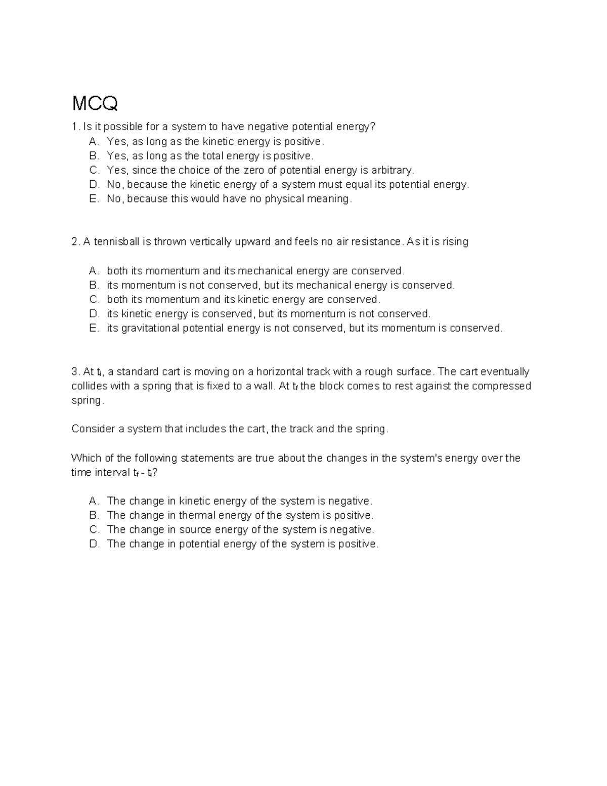 Ch07 Tut Q - Physics Chapter 7 Multiple Choice Questions - Studocu
