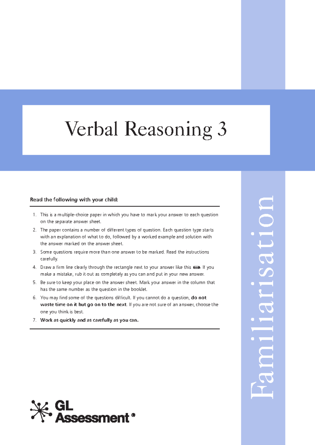 Verbal Reasoning 3 - Test Booklet for Practice and Familiarisation ...