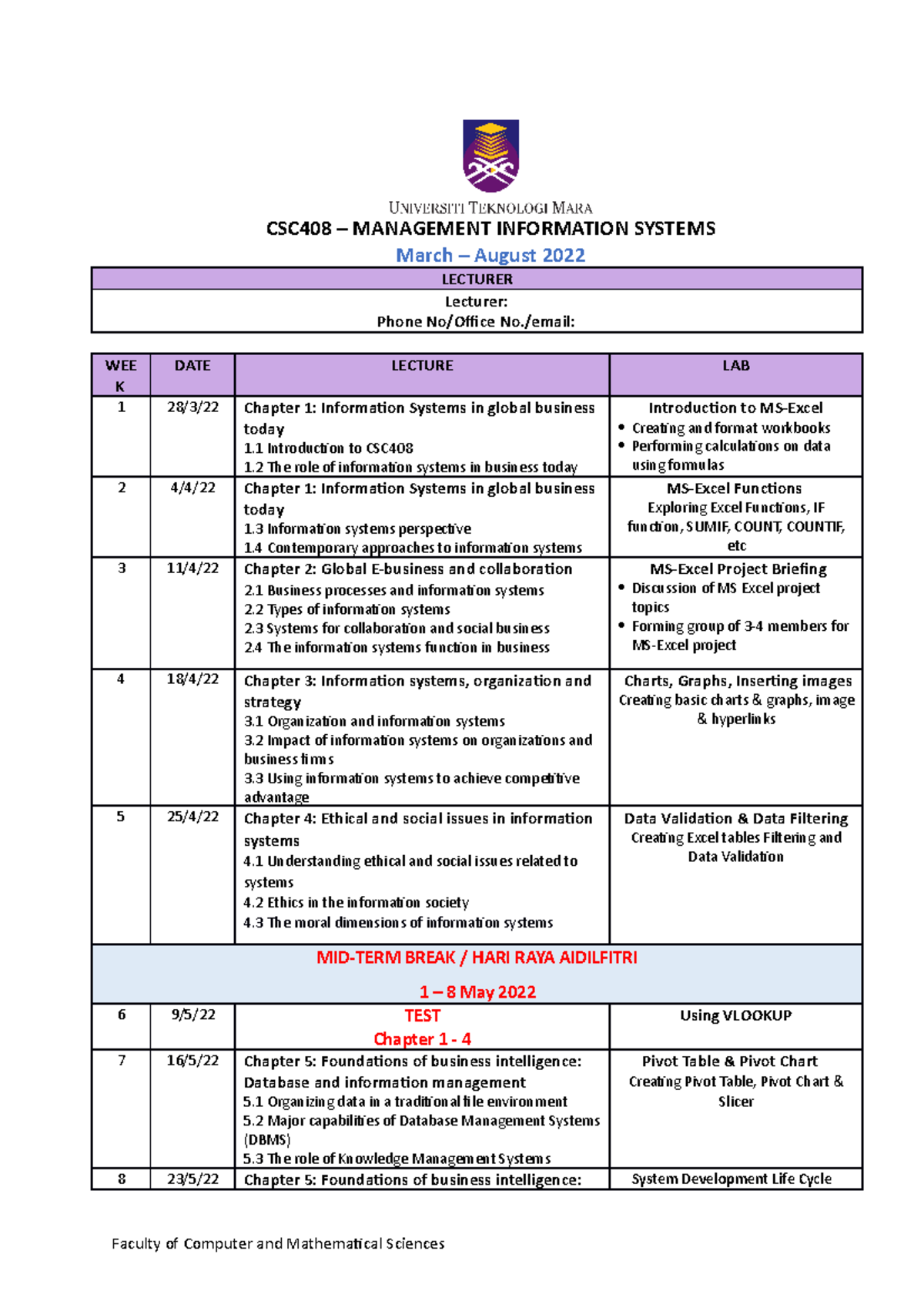 SOW CSC408 Mar2022 v1 - revision - CSC408 – MANAGEMENT INFORMATION ...