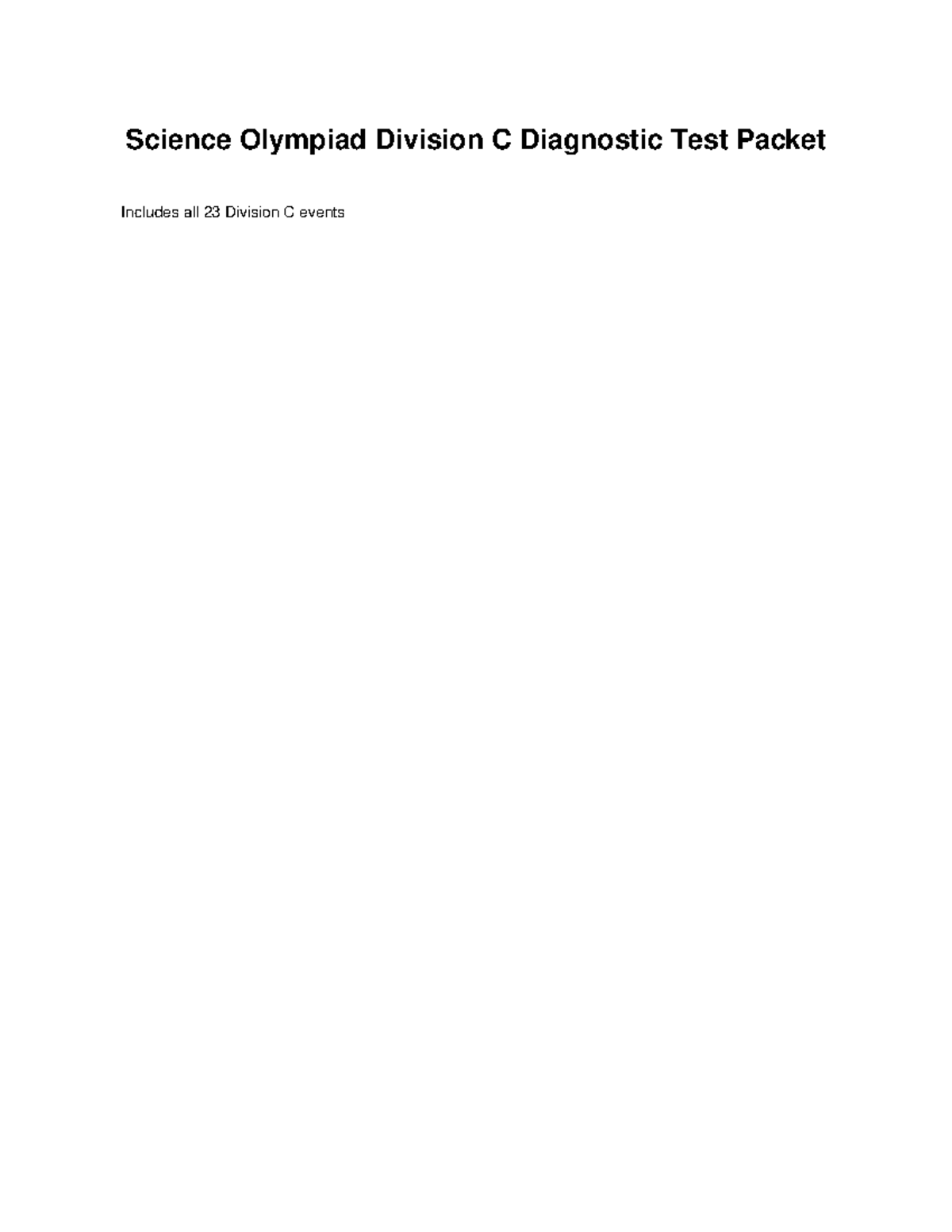 Science Olympiad Div C Diagnostic Test Packet Overview - Studocu