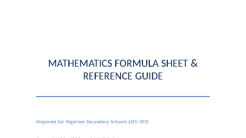 MATHEMATICS FORMULA SHEET REFERENCE GUIDE for WAEC, NECO, JAMB - Studocu