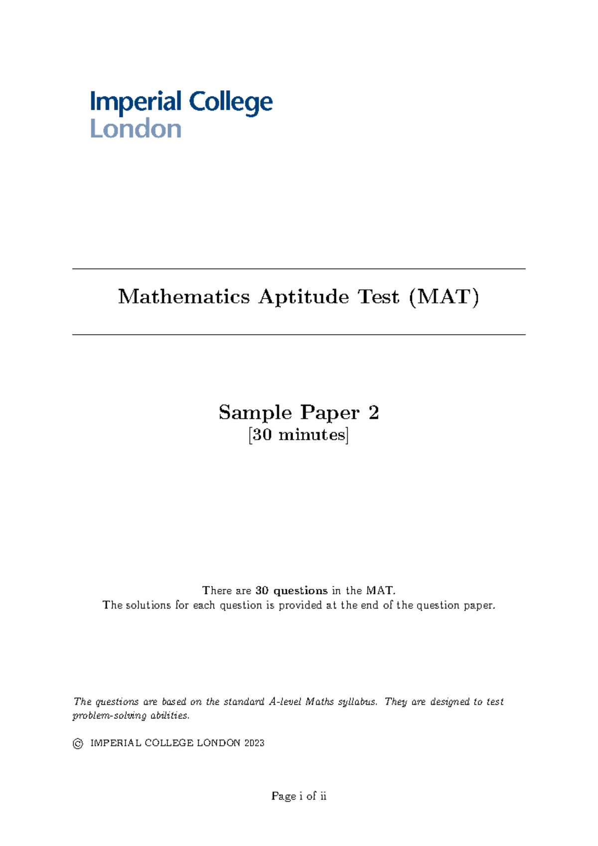 MAT Sample Paper 2 - Mathematics Aptitude Test Questions - Studocu