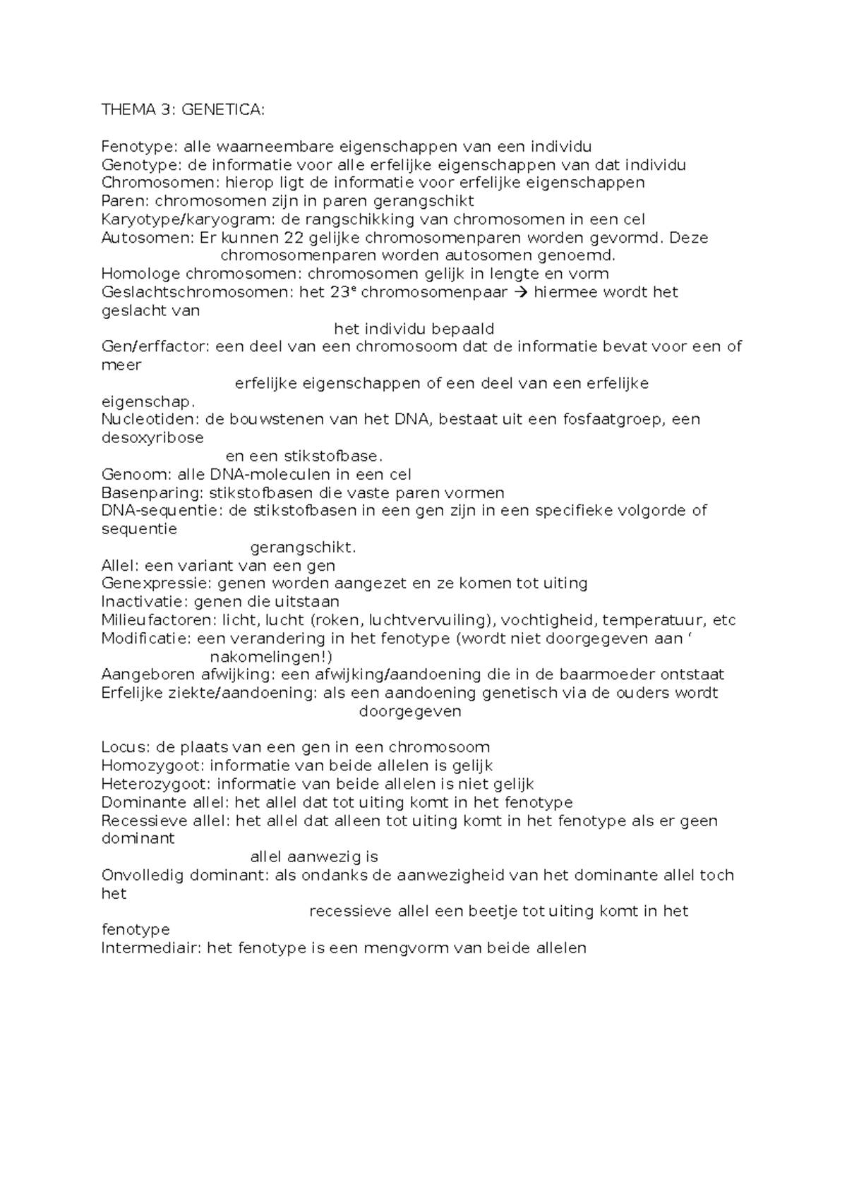 Genetica: Basisprincipes en Kernbegrippen van Thema 3 - Studeersnel