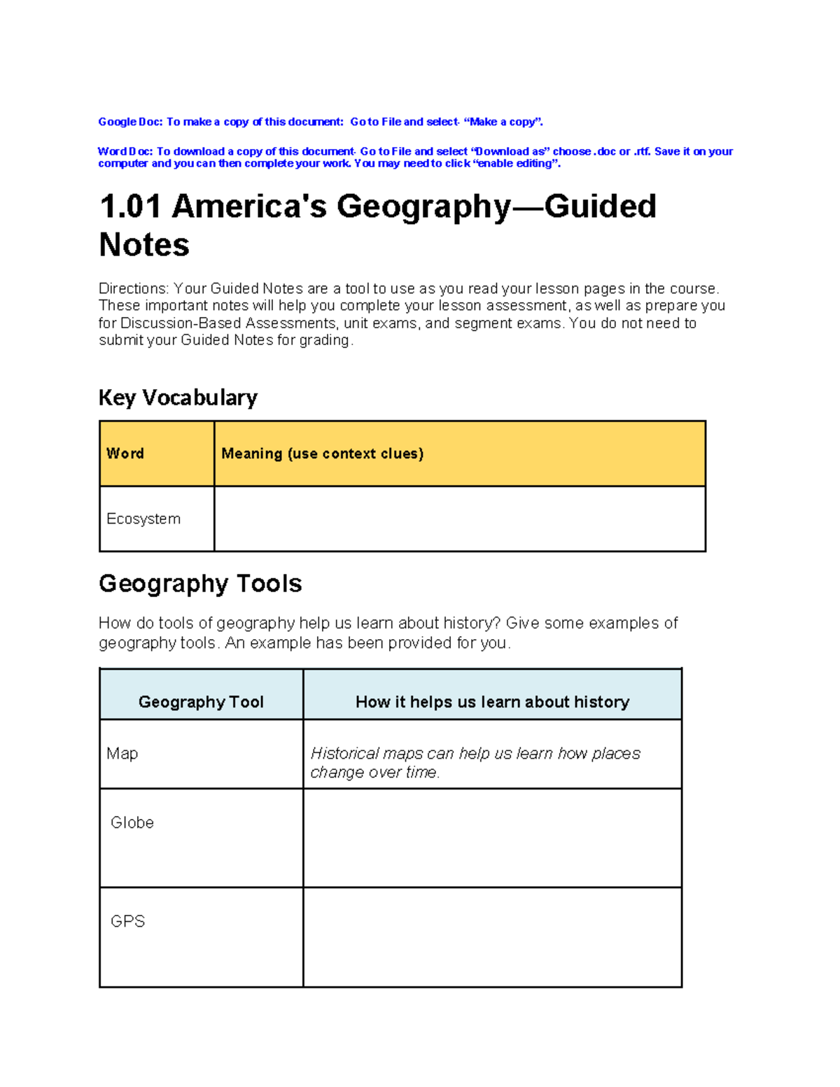 1.01 America's Geography - Guided Notes for Lesson Assessment - Studocu