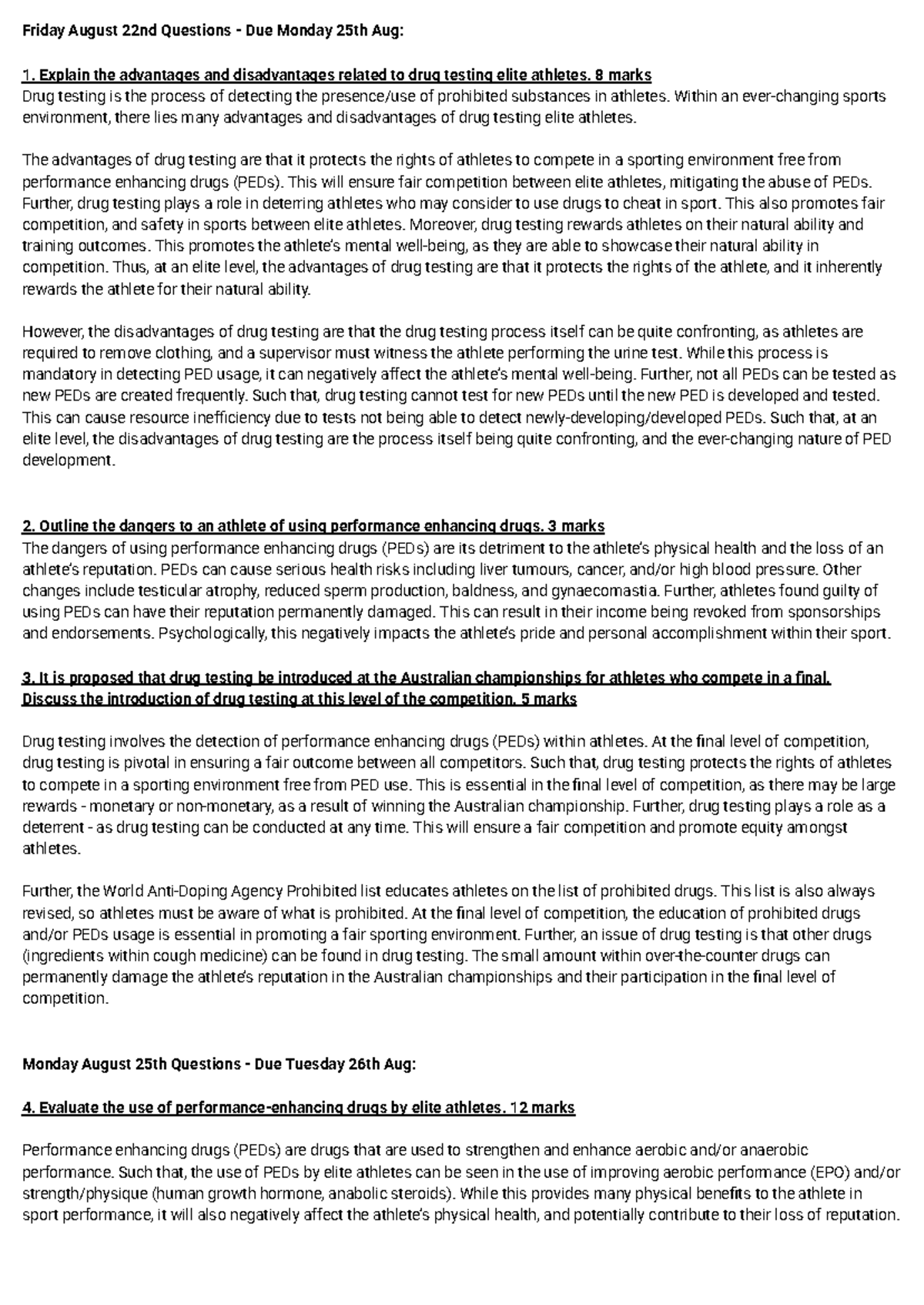 HSC PDHPE Notes: Drug Testing, Performance Enhancers, and Health ...