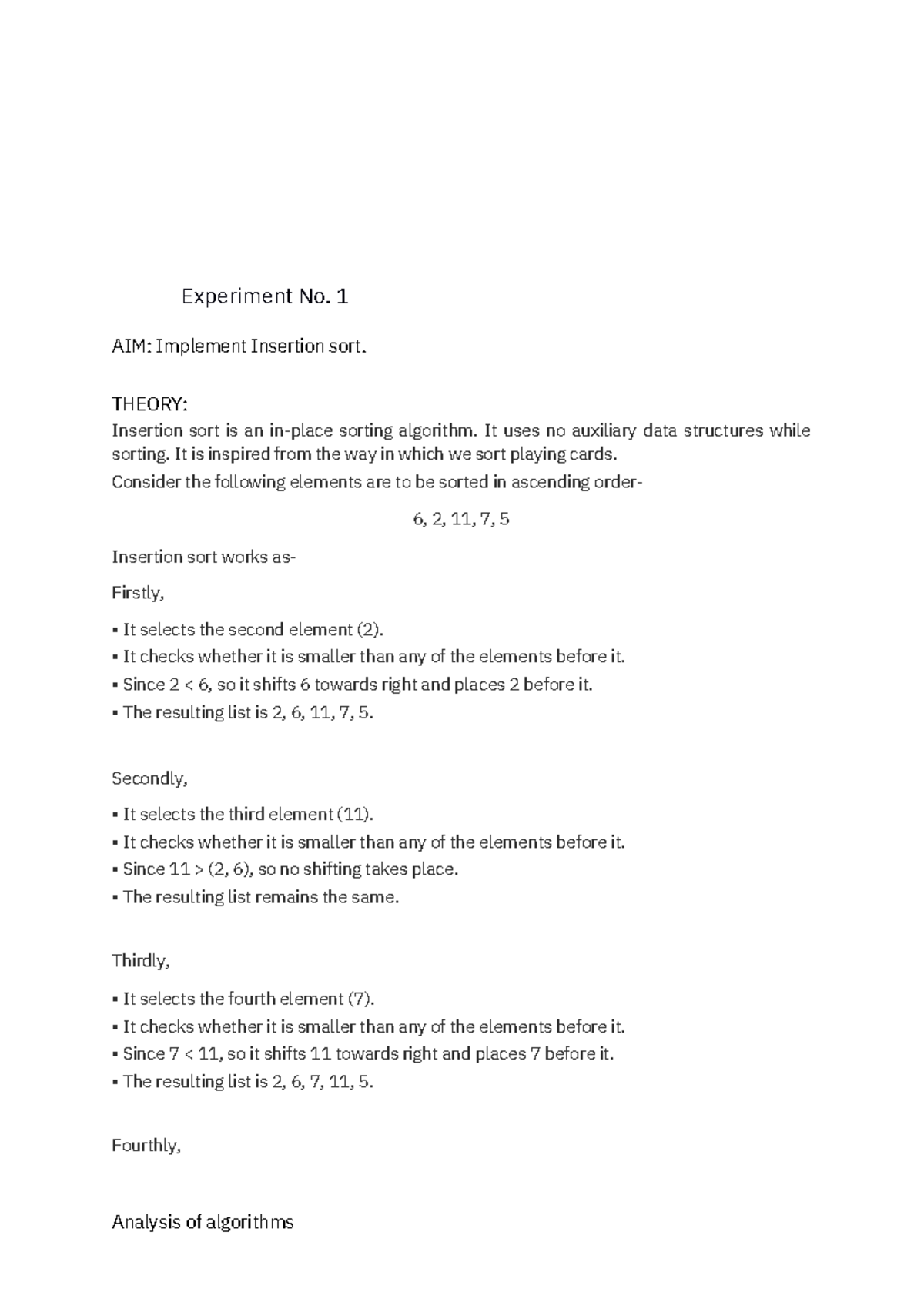 AOA Lab Manual: Insertion Sort, Binary Search, and Greedy Algorithms ...