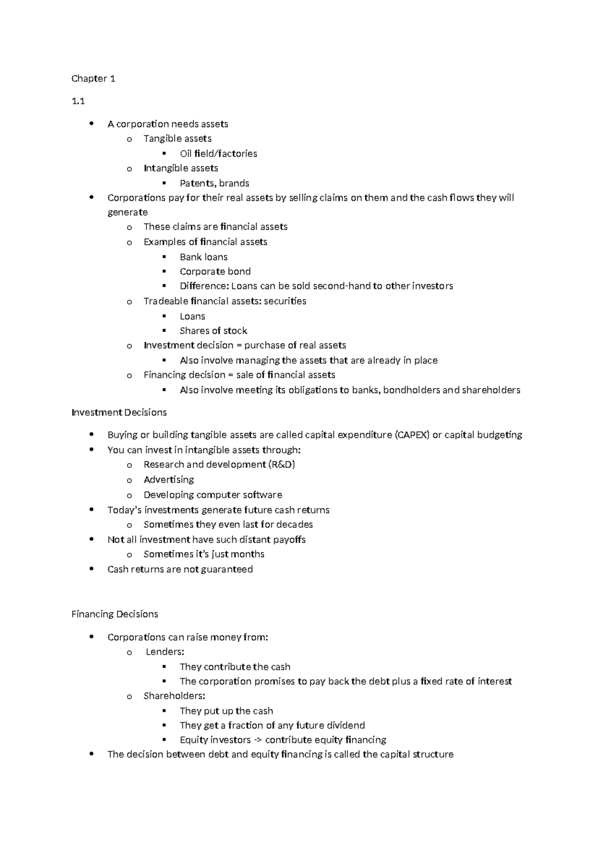 Summary of Finance & Accounting Chapters 1 & 2 - Key Concepts - Studeersnel