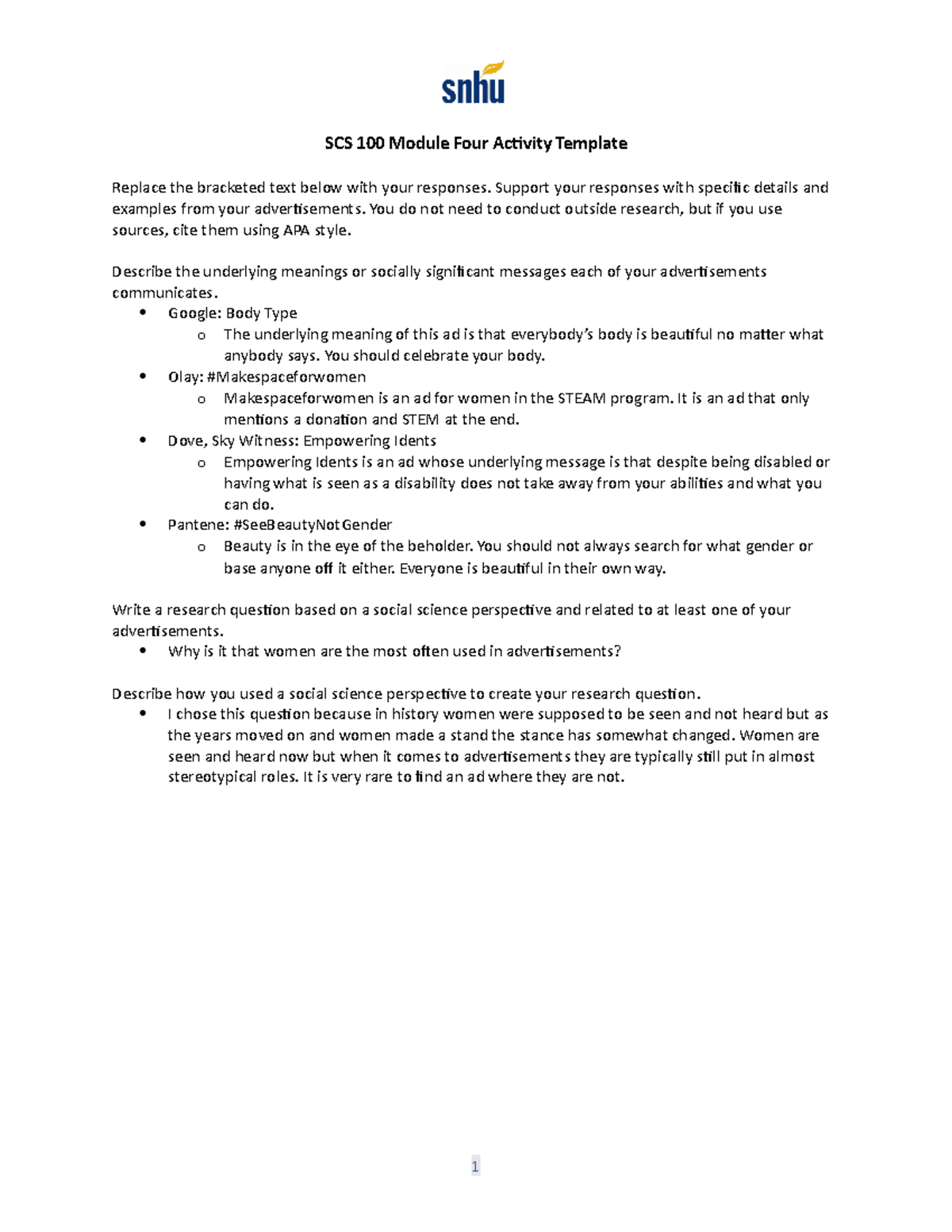 SCS100 Module 4: Analyzing Social Messages in Advertisements - Studocu