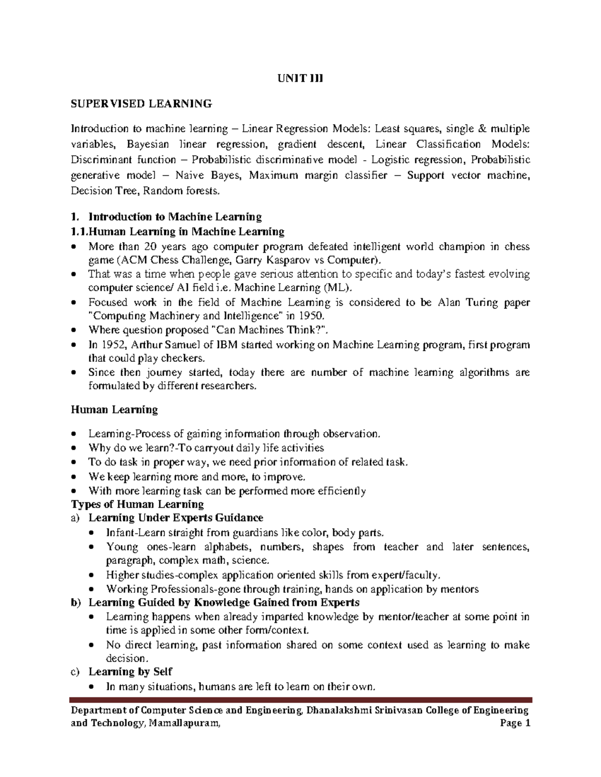 UNIT 3 AIML - Comprehensive Study Material on Supervised Learning ...