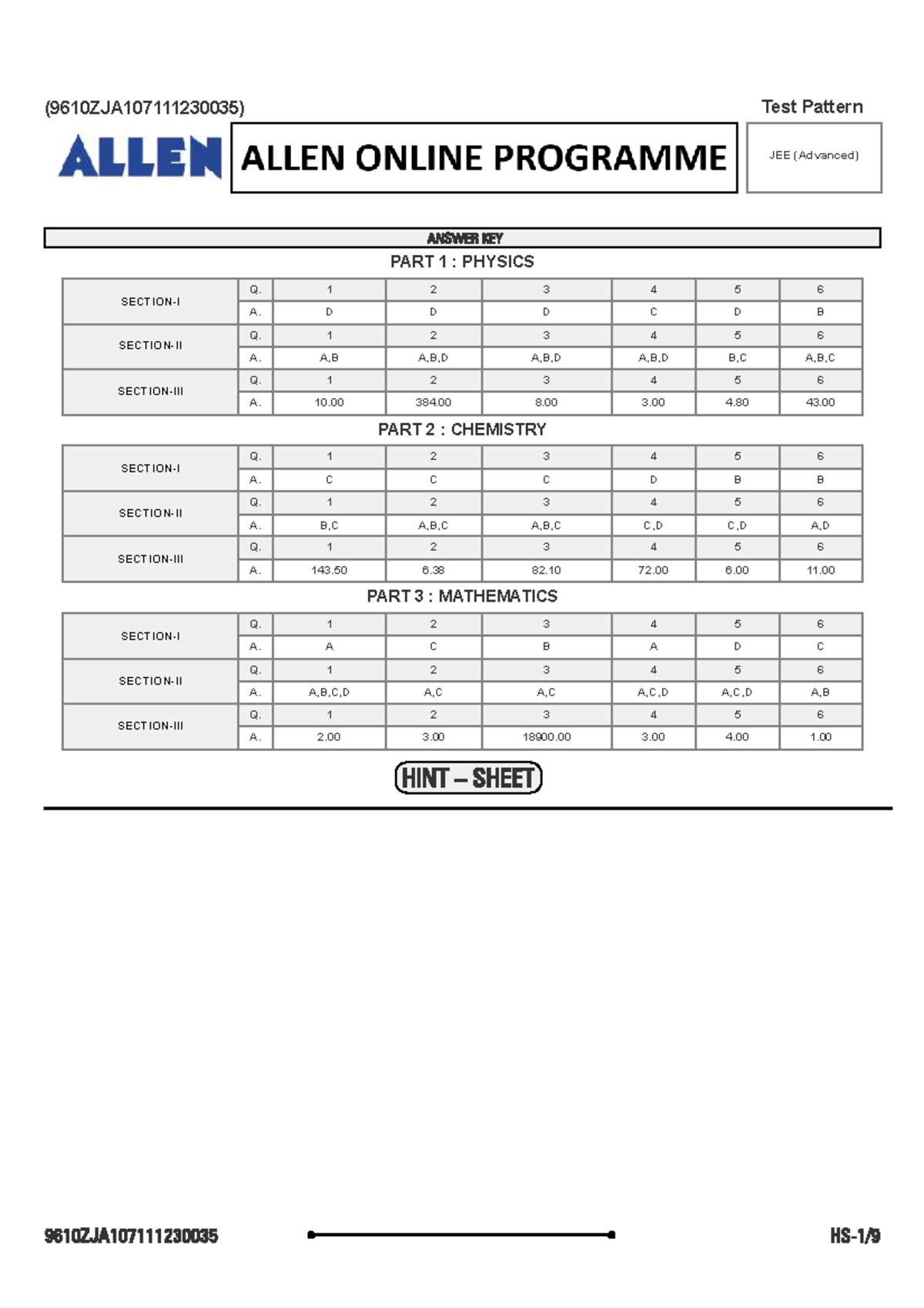 JEE (Advanced) Test Pattern: Physics, Chemistry & Math Solutions - Studocu