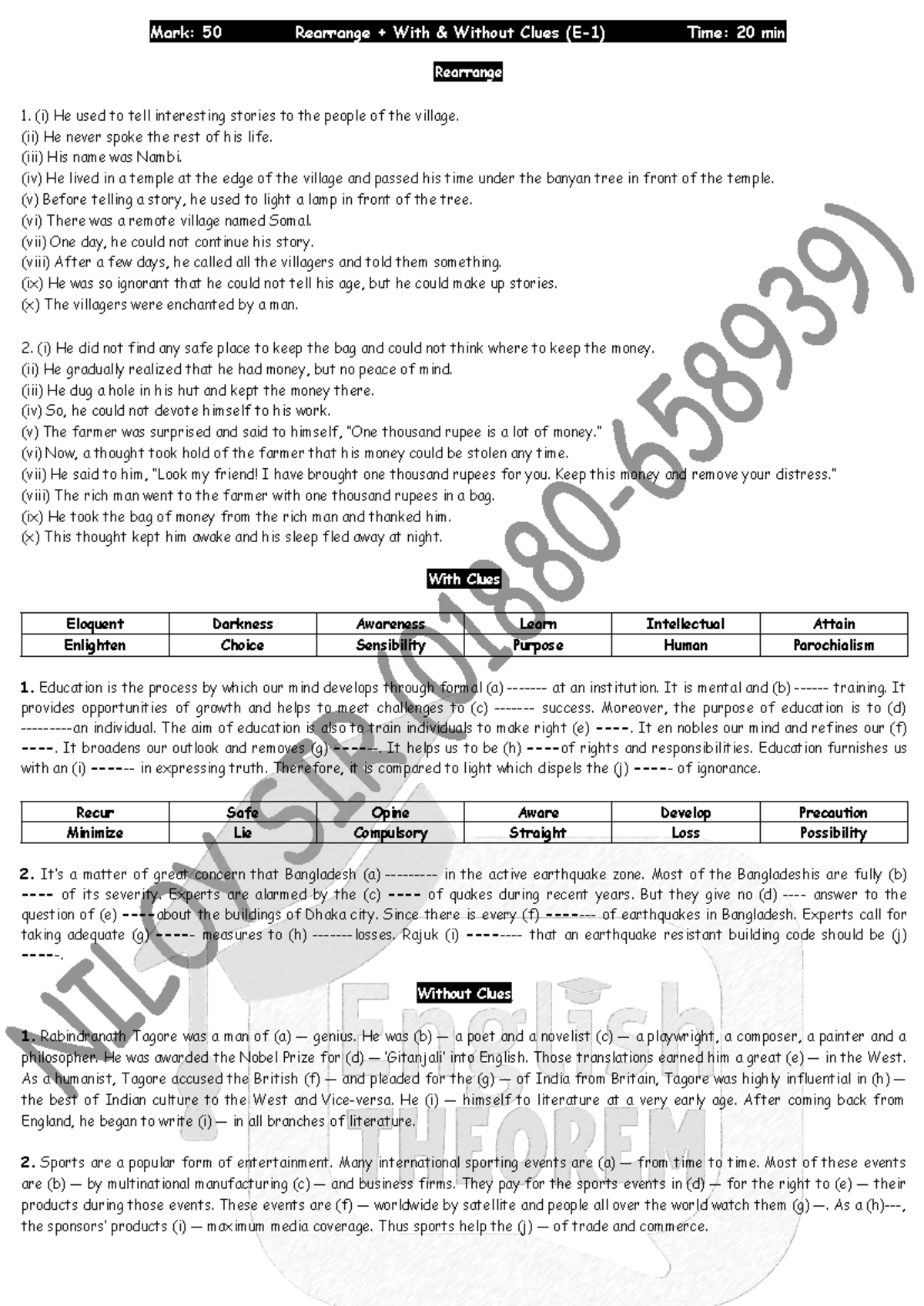 HSC 27 1 - Rearrangement Exercise with and without Clues - Studocu