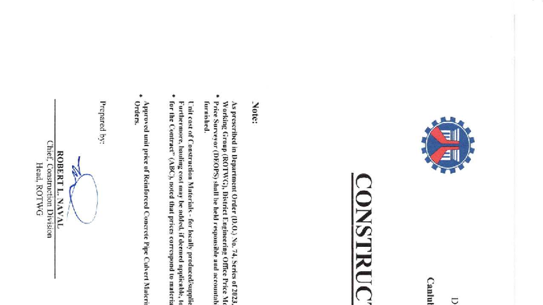 Approved Construction Materials Price Data (CMPD) 1st Qtr C.Y. 2025 ...