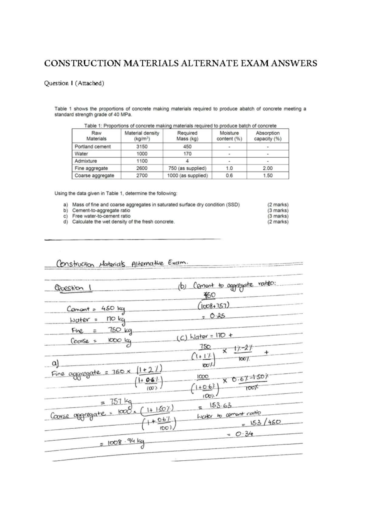 EXAM, questions and answers - CONSTRUCTION MATERIALS ALTERNATE EXAM ...