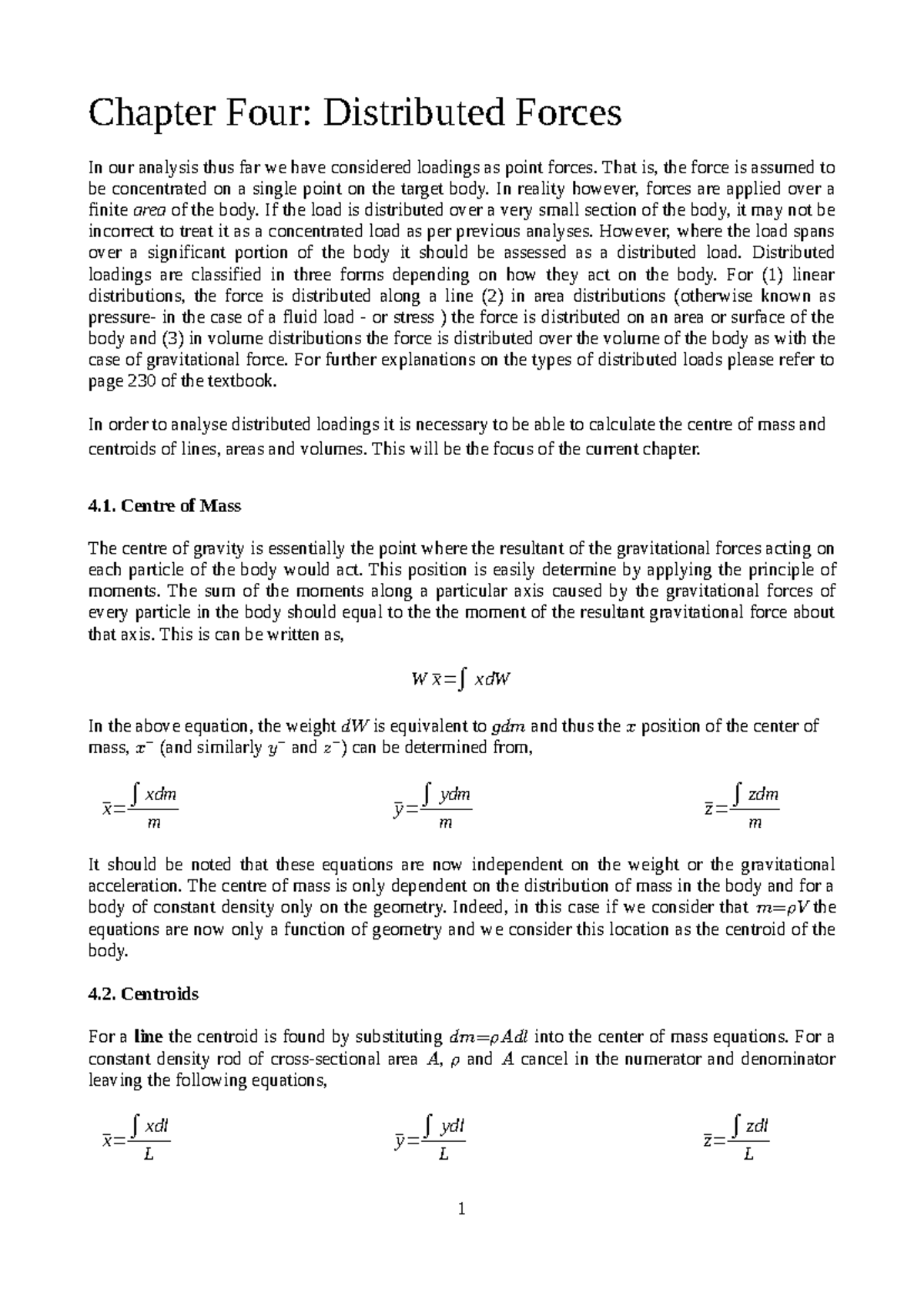 Unit 4: Chapter 4 - Distributed Forces and Centre of Mass Analysis ...