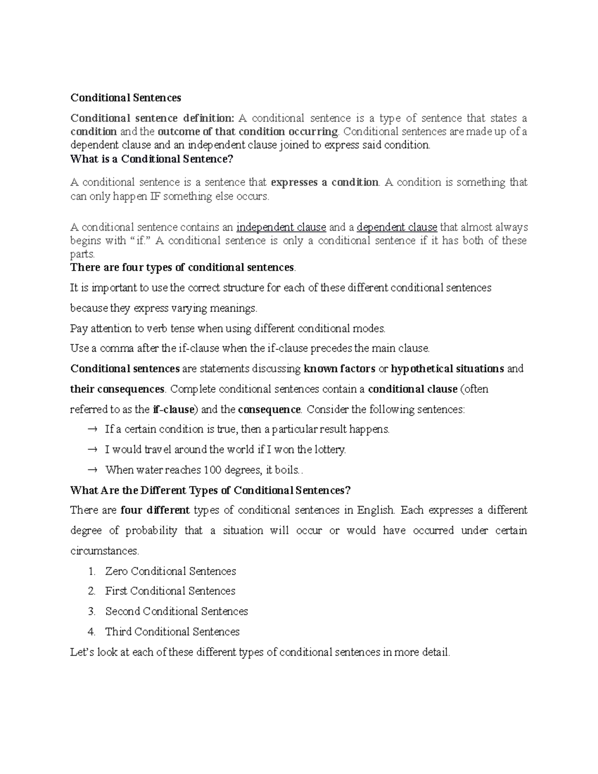 Conditional Sentences - Conditional Sentences Conditional sentence ...