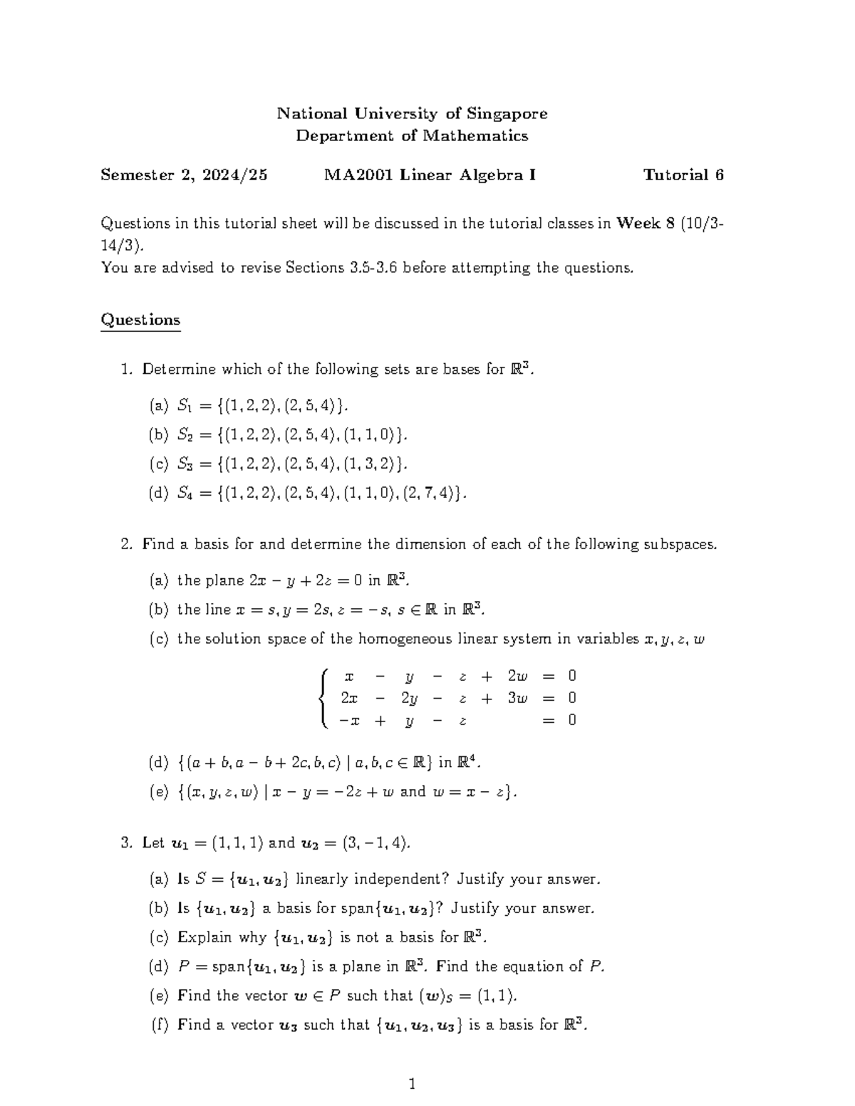 Tutorial 6 - nil - National University of Singapore Department of ...