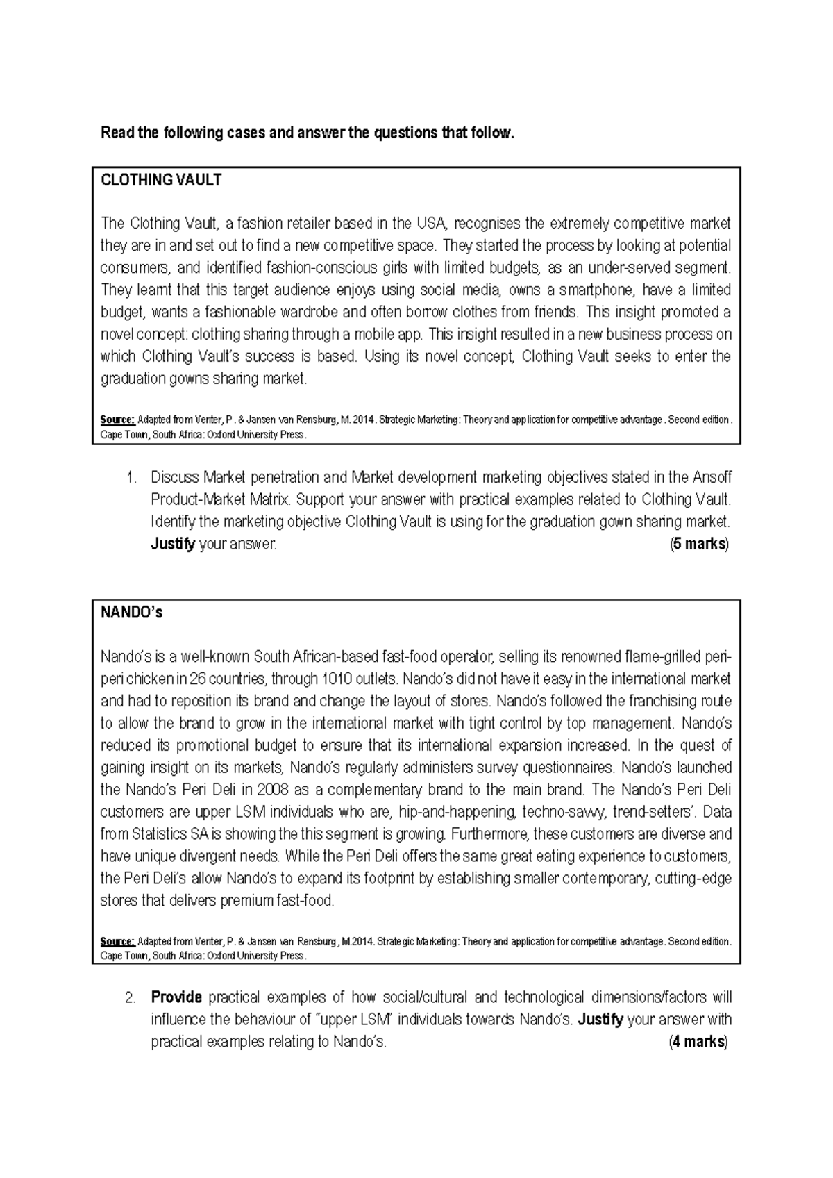 Chapters 1-3 Practice Questions & Memo: Clothing Vault & Nando’s - Studocu