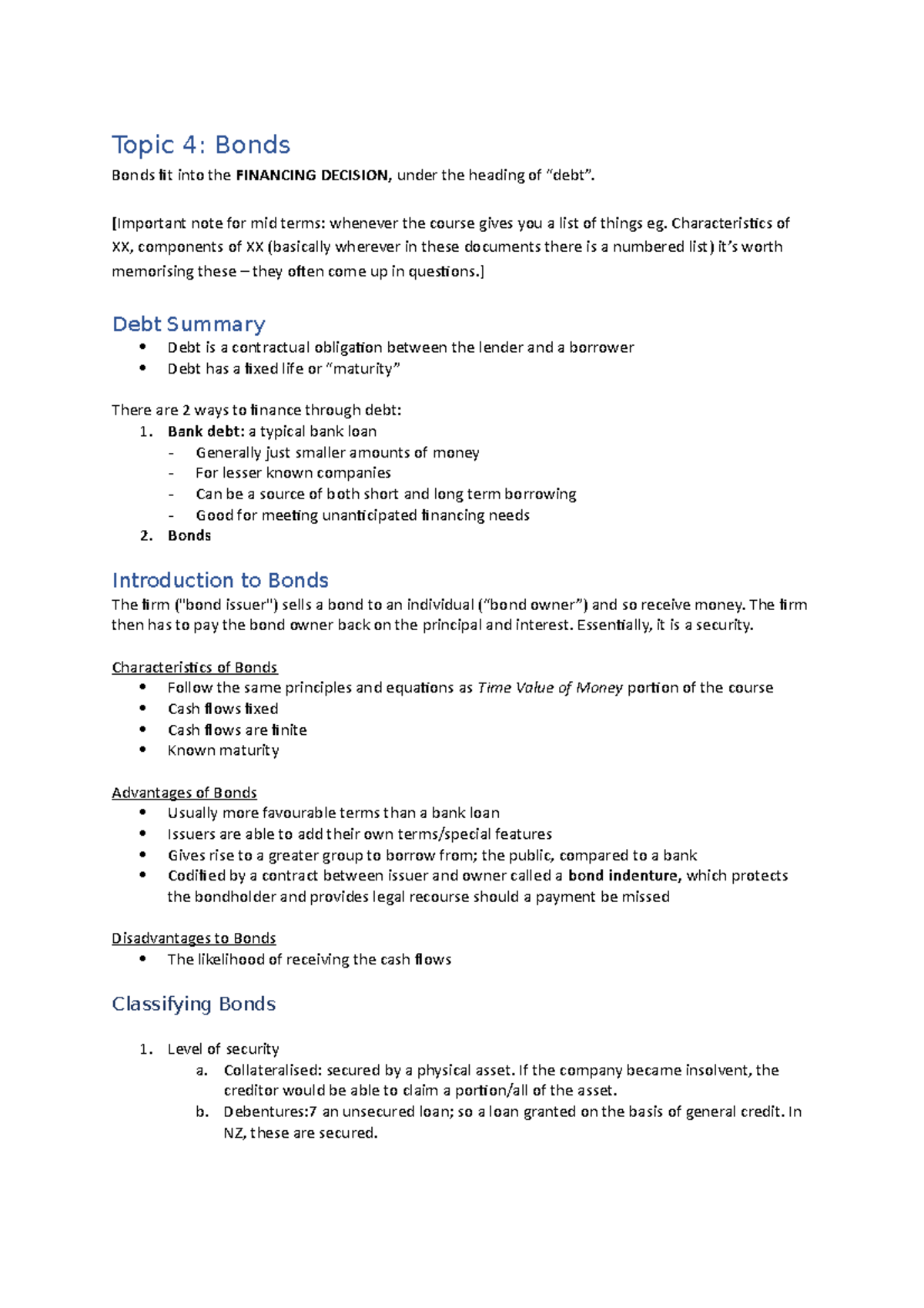 Topic 4 Bonds - Tutorial 4 Practice Work Notes for Midterm Prep - Studocu