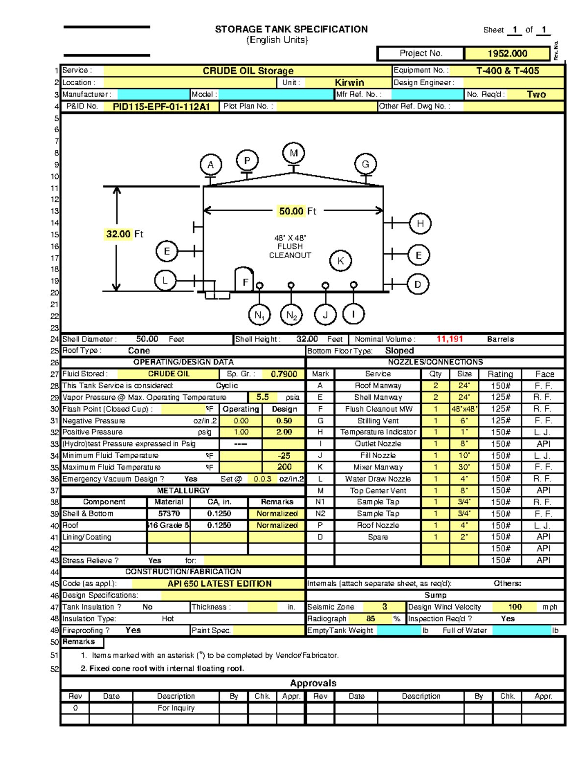 API 650 Crude Oil Tank Design Calculations and Specifications - Studocu