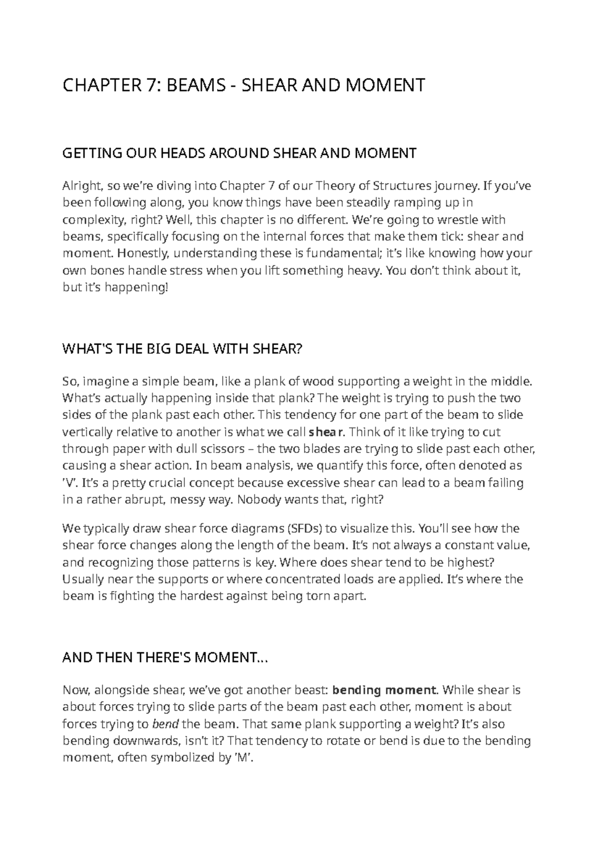 Theory of Structures: Chapter 7 - Beams Shear & Moment Review - Studocu