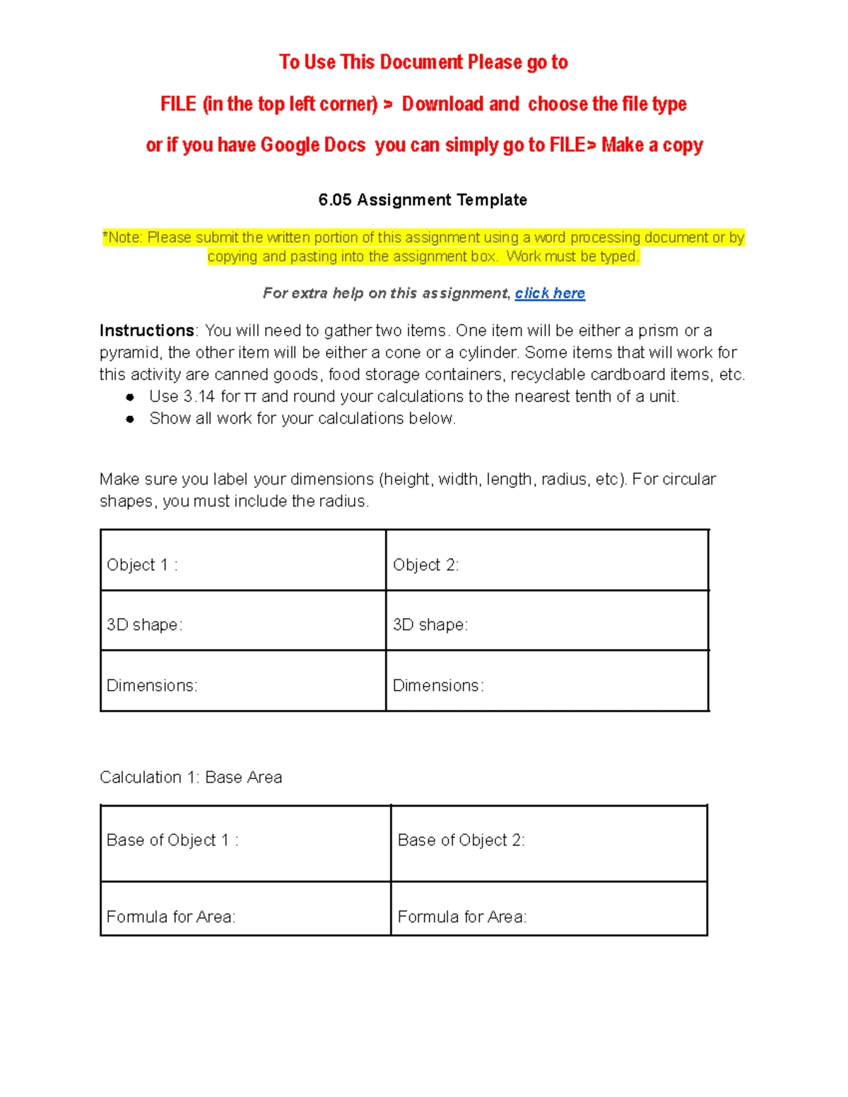 V22 6.05 Geometry Assignment Template for 3D Shapes Calculations - Studocu