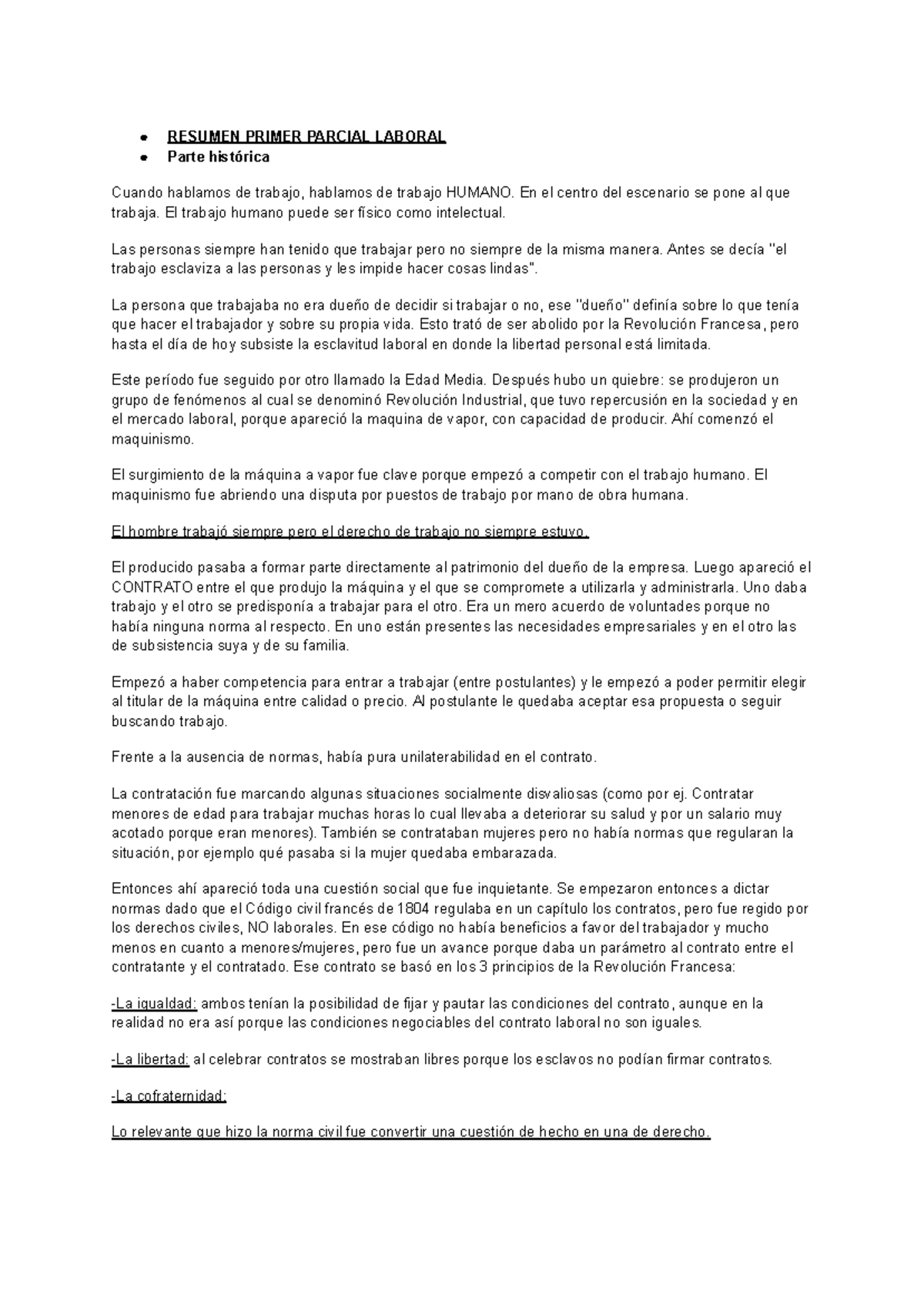 Resumen Primer Parcial Derecho Laboral - Curso 2023 - Studocu