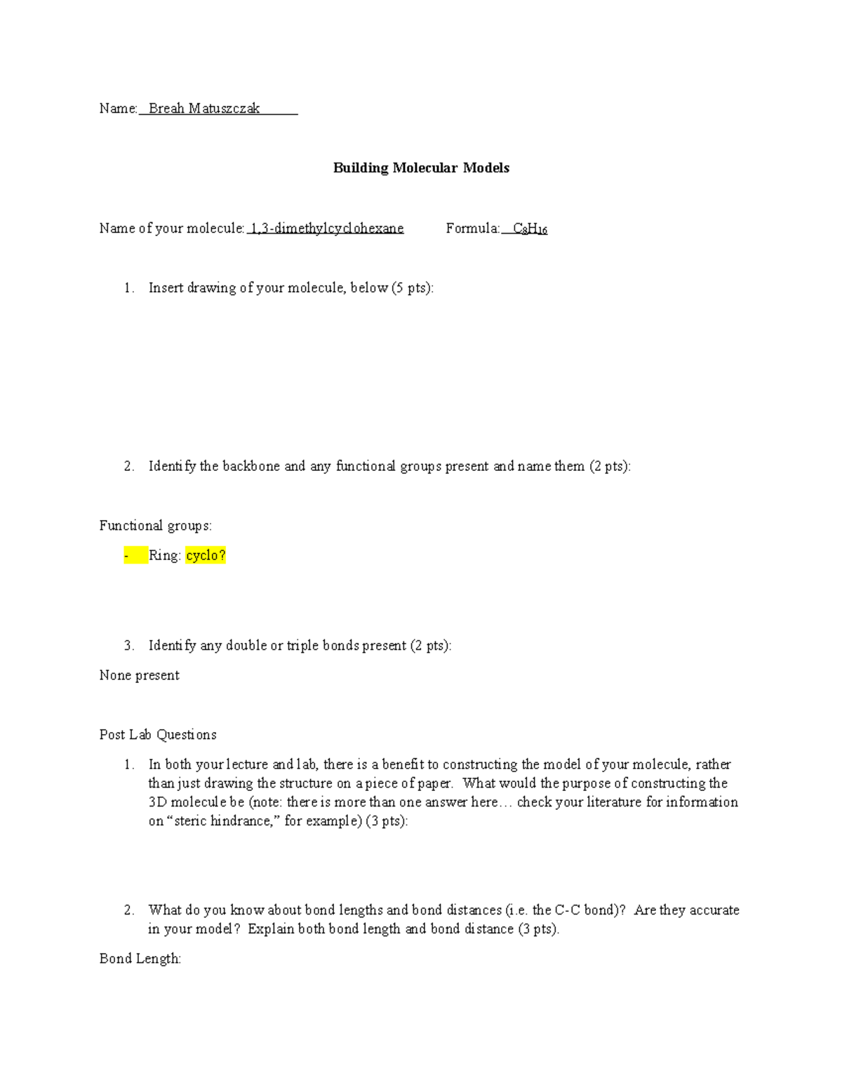 Molecular Models Lab Report: 1,3-Dimethylcyclohexane Analysis - Studocu