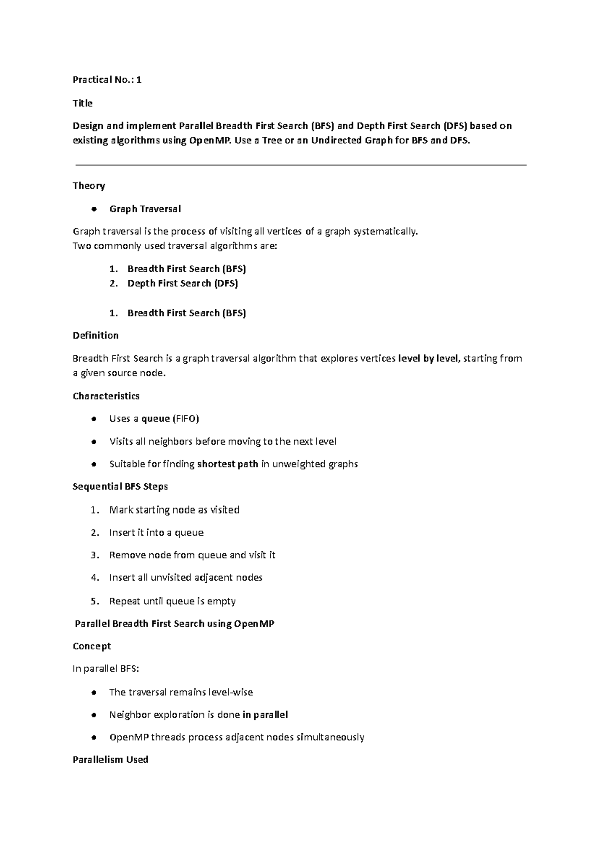 LP V(HPC) Practical 1: Parallel BFS & DFS Implementation with OpenMP ...